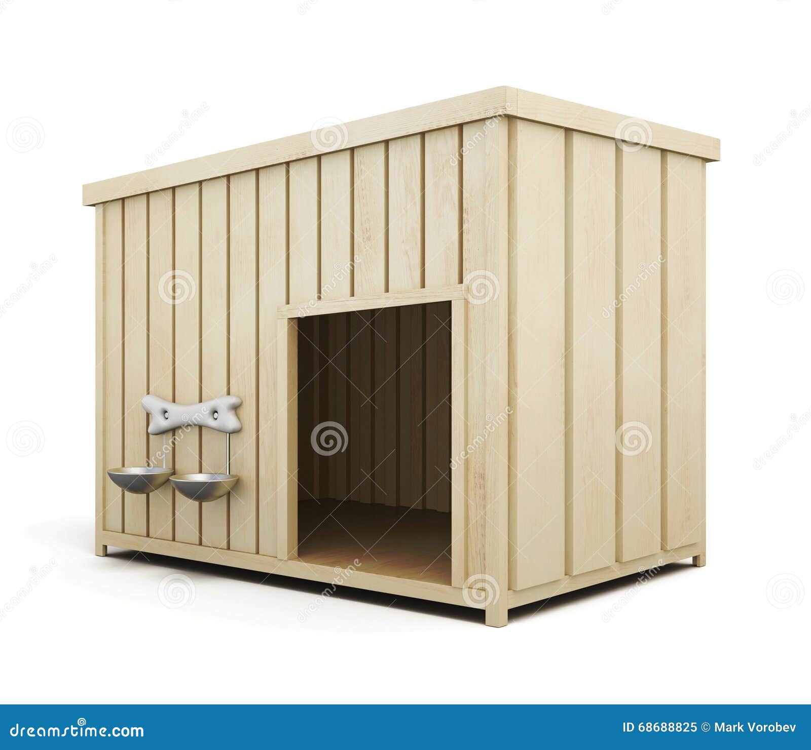 Wooden Dog House on a White Background. 3d Render Image Stock
