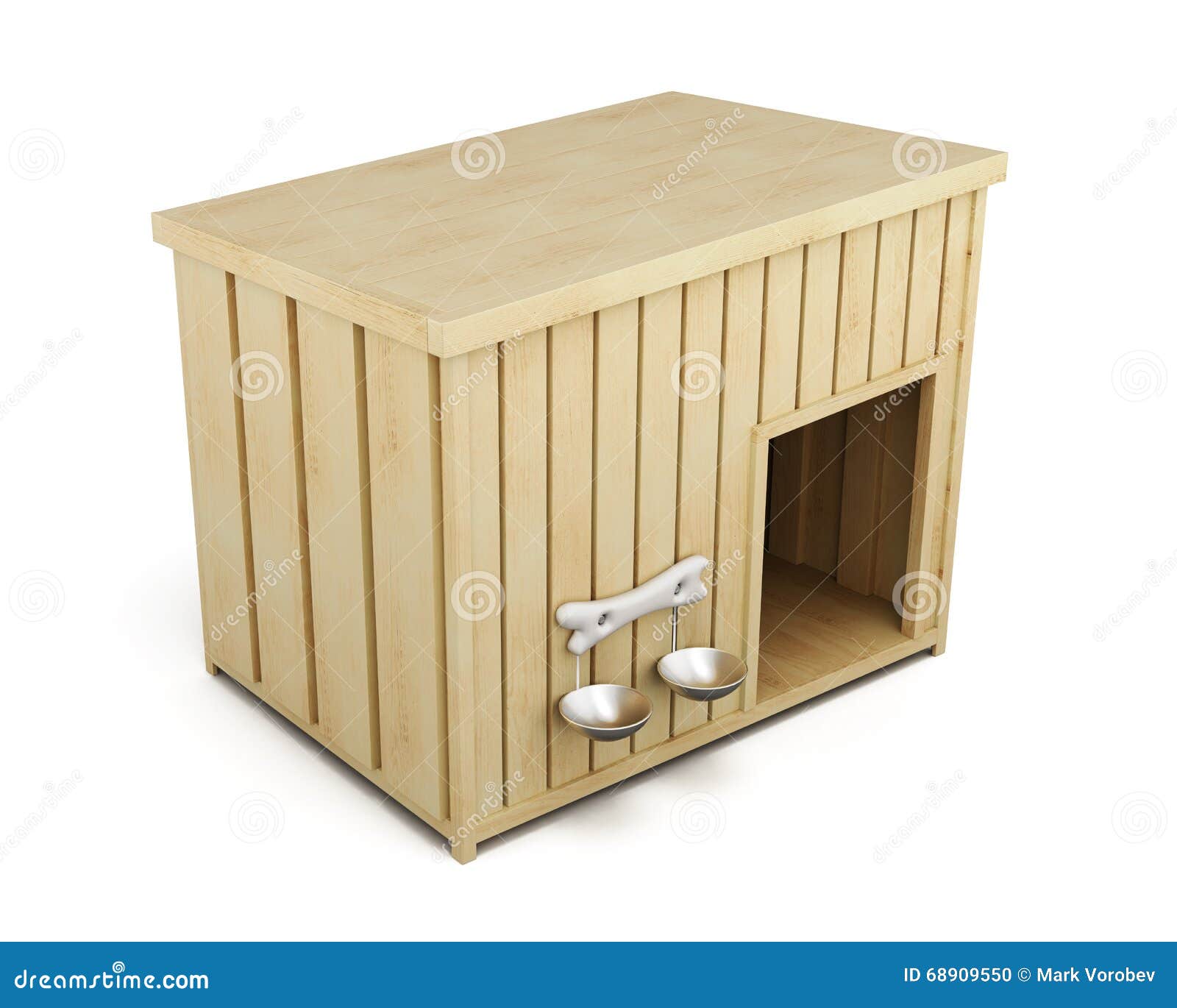 Wooden Dog Kennel Isolated On A White Background. 3d Rendering Stock