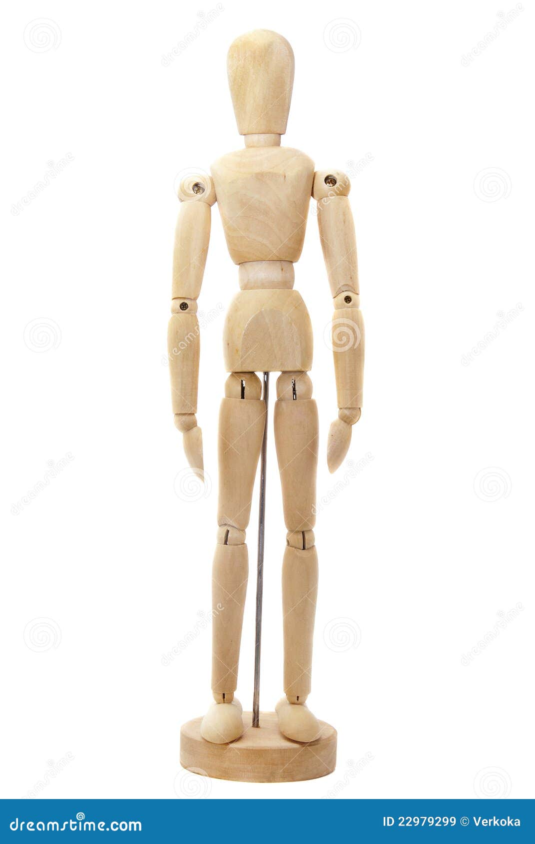 Wooden dummy doll for pose study on white background.