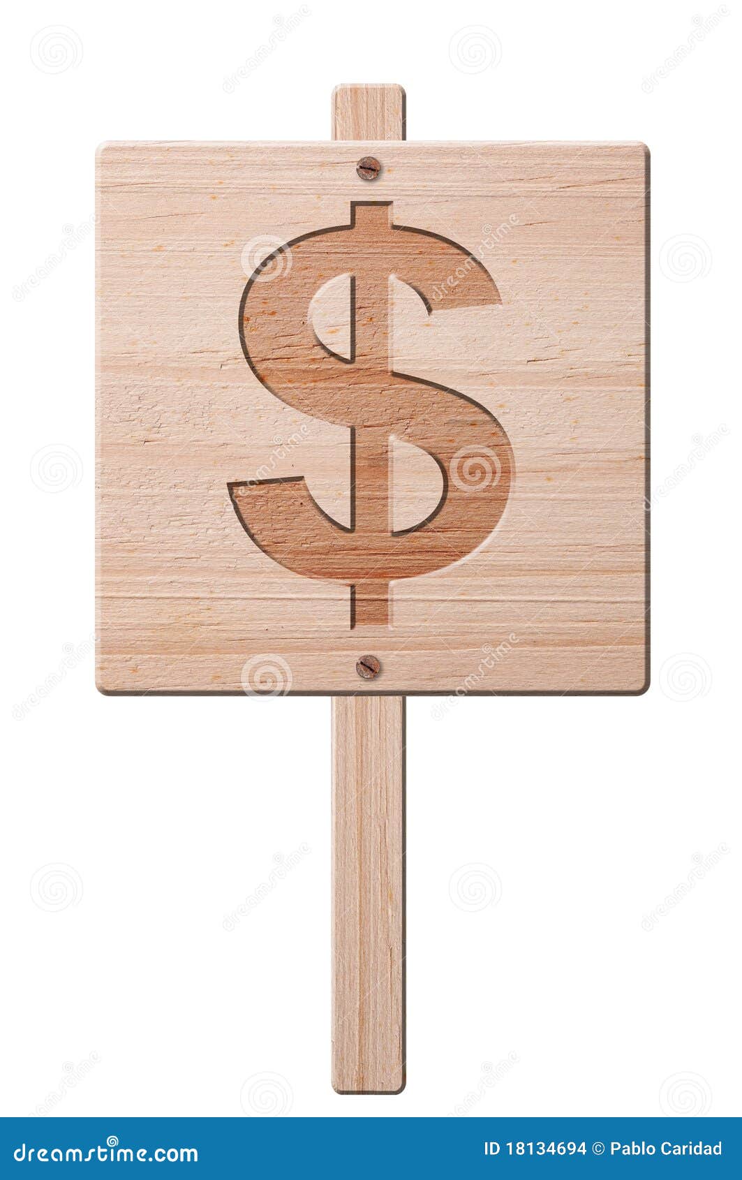 Wooden Dollar Sign, Isolated, Clipping Path. Stock Photo Image of