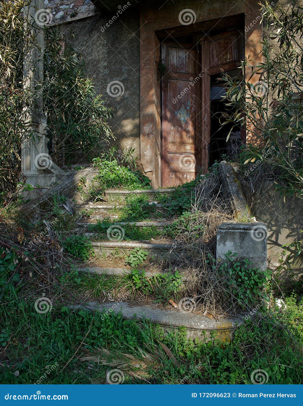wooden door of an abandoned house