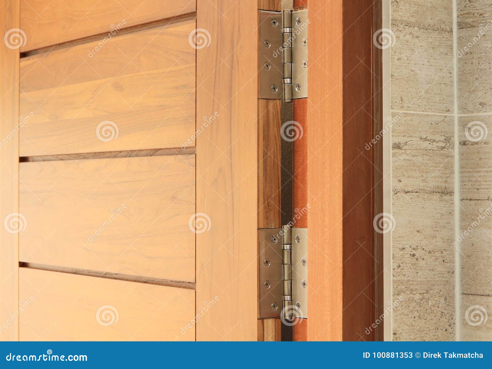 Wooden door with hinge stock image. Image of hinge, door 100881353