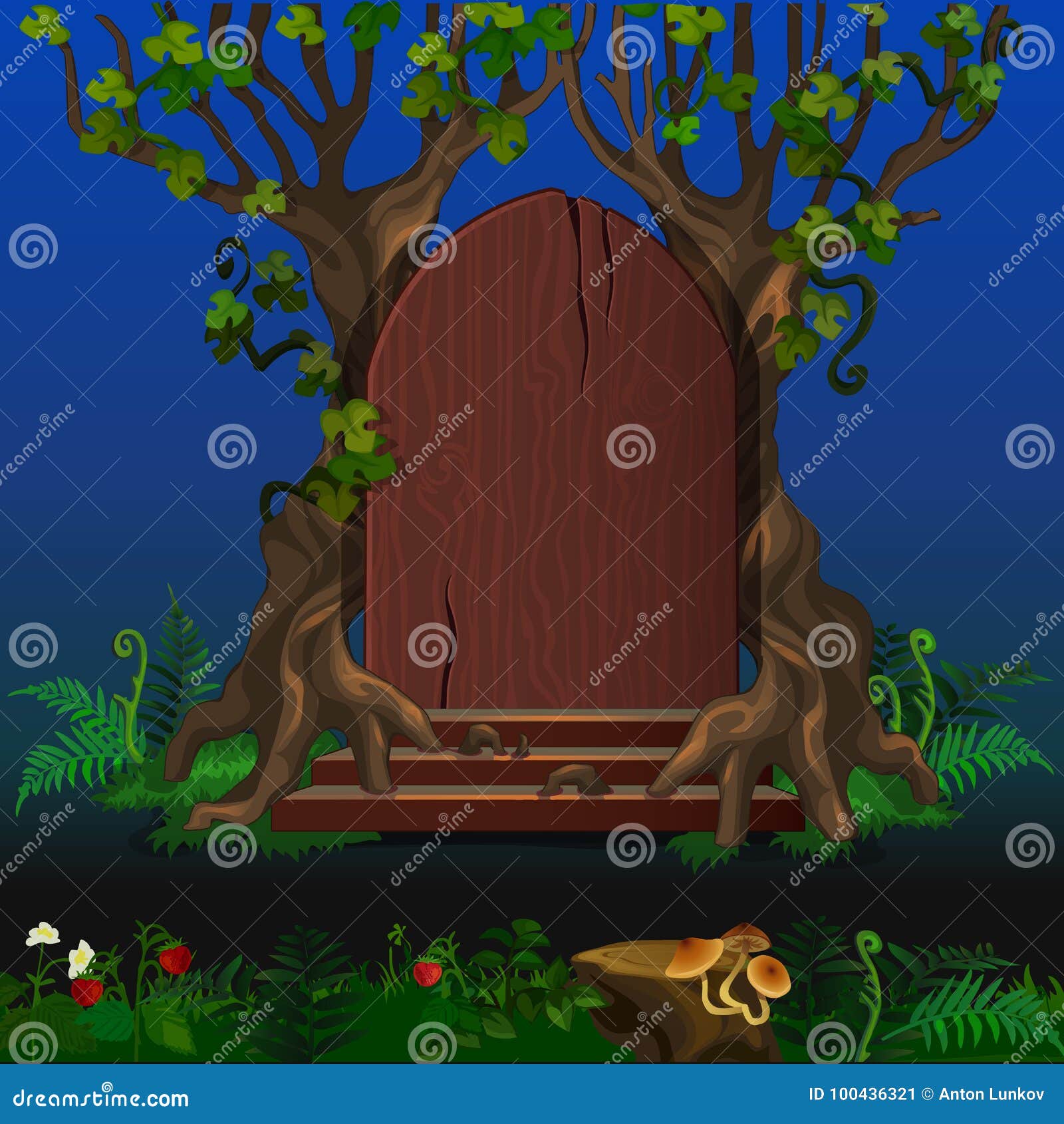Wooden Door In Magic Forest Cartoon Landscape Stock Vector Illustration Of Desk Landscape Wooden Door In Magic Forest Cartoon Landscape Stock Vector Illustration Of Desk Landscape