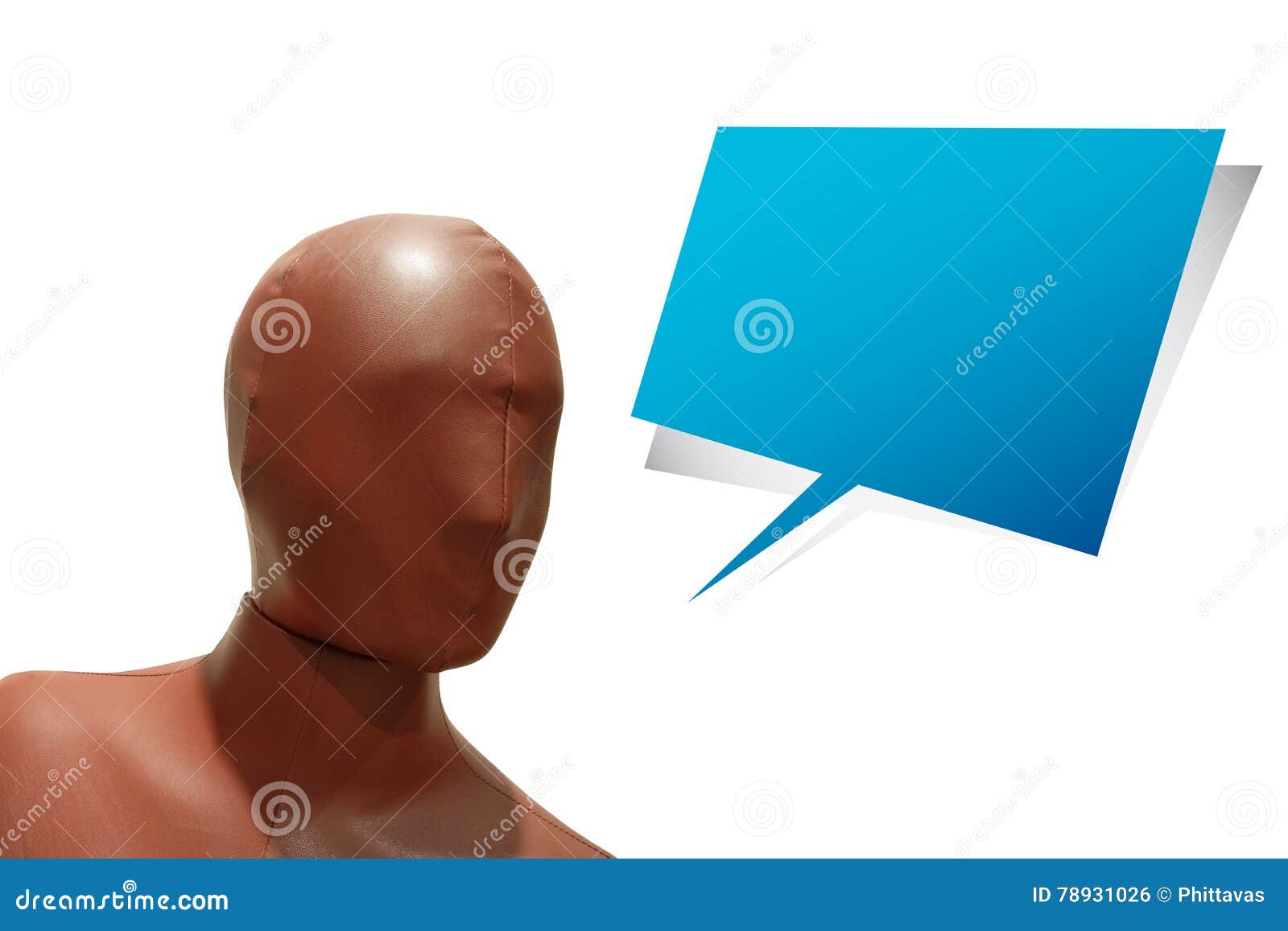 Wooden Dummy with Speech Bubble Isolate on White Background Stock Photo