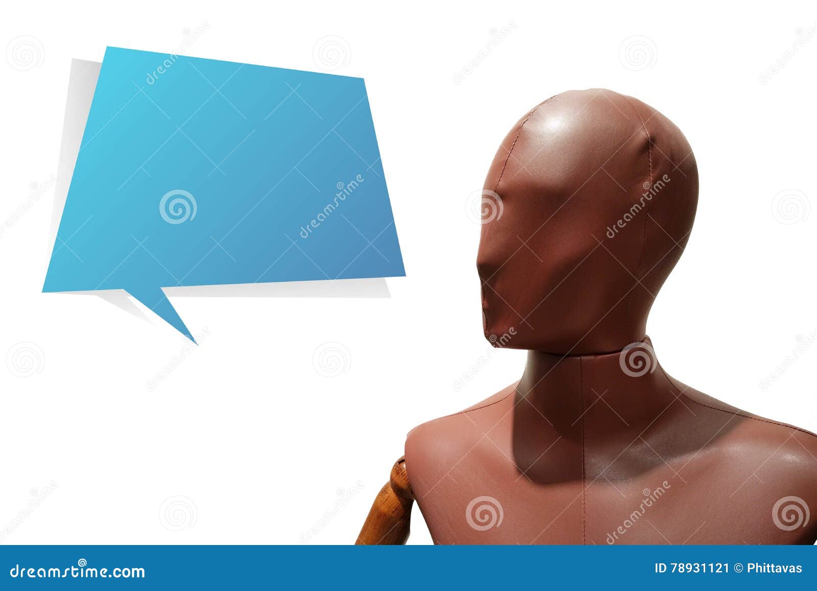 Wooden Dummy with Speech Bubble Isolate on White Background Stock Image