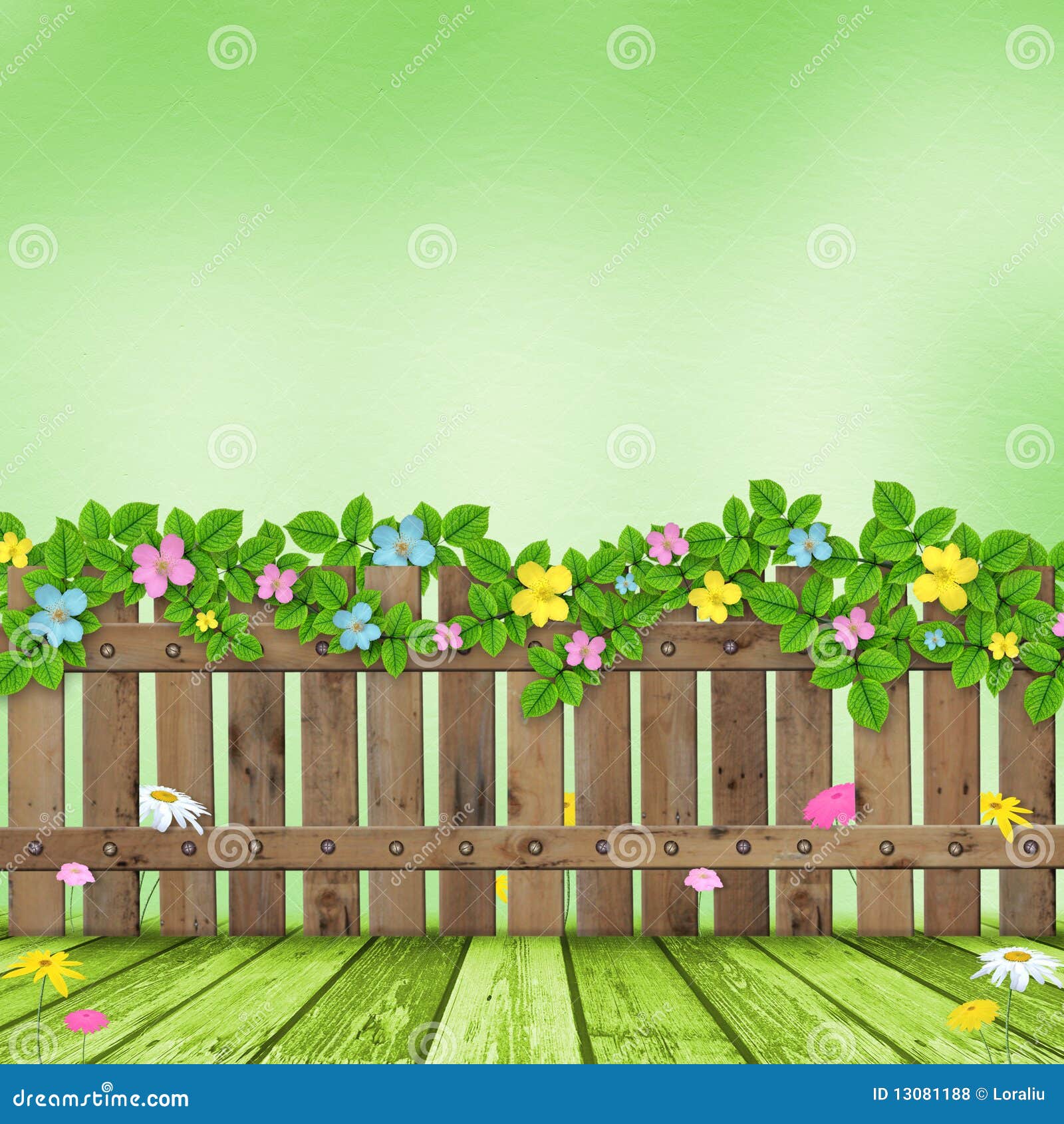 Wooden Fence with a Flower Garland Stock Illustration ...