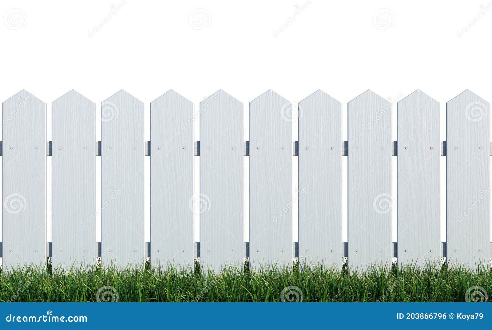 Wooden Fence Painted White on Grass with White Background 3d Rendering