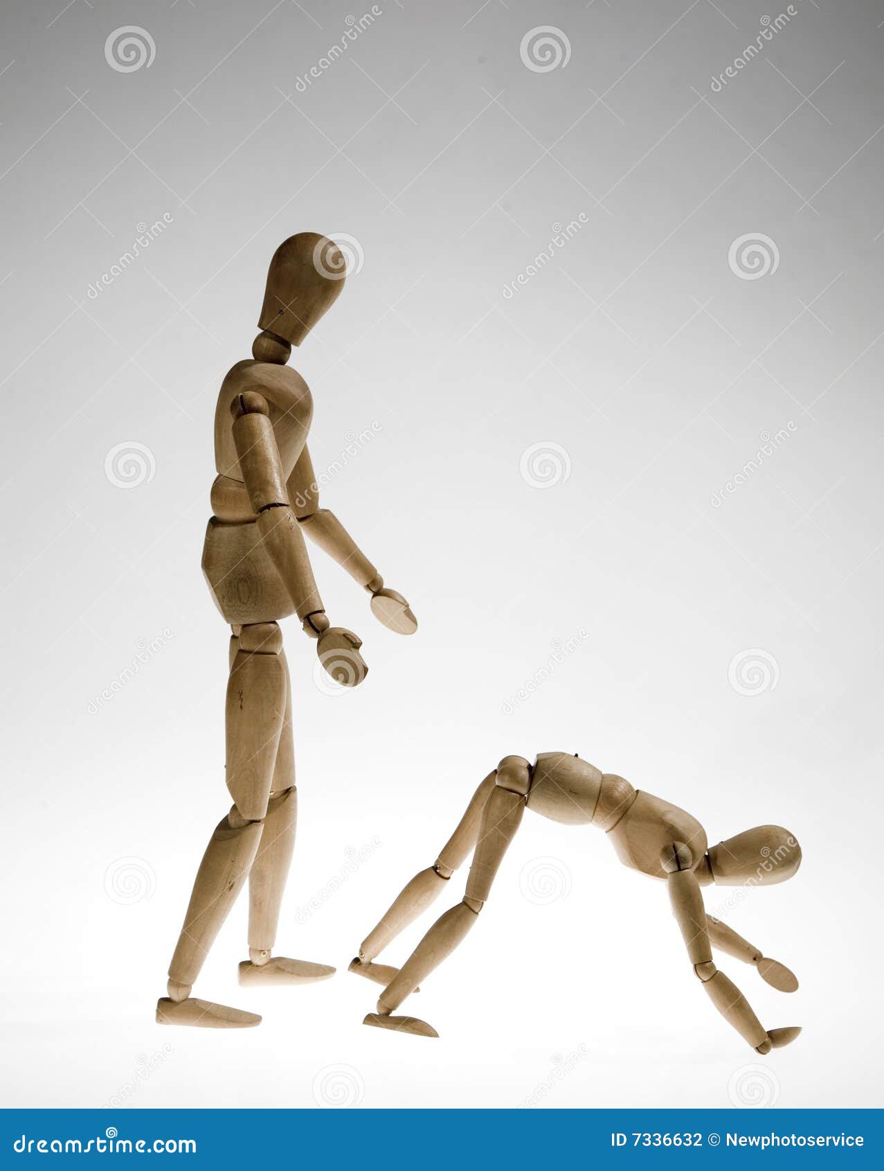 Wooden man poses. Wood dummy toy, group people statue human