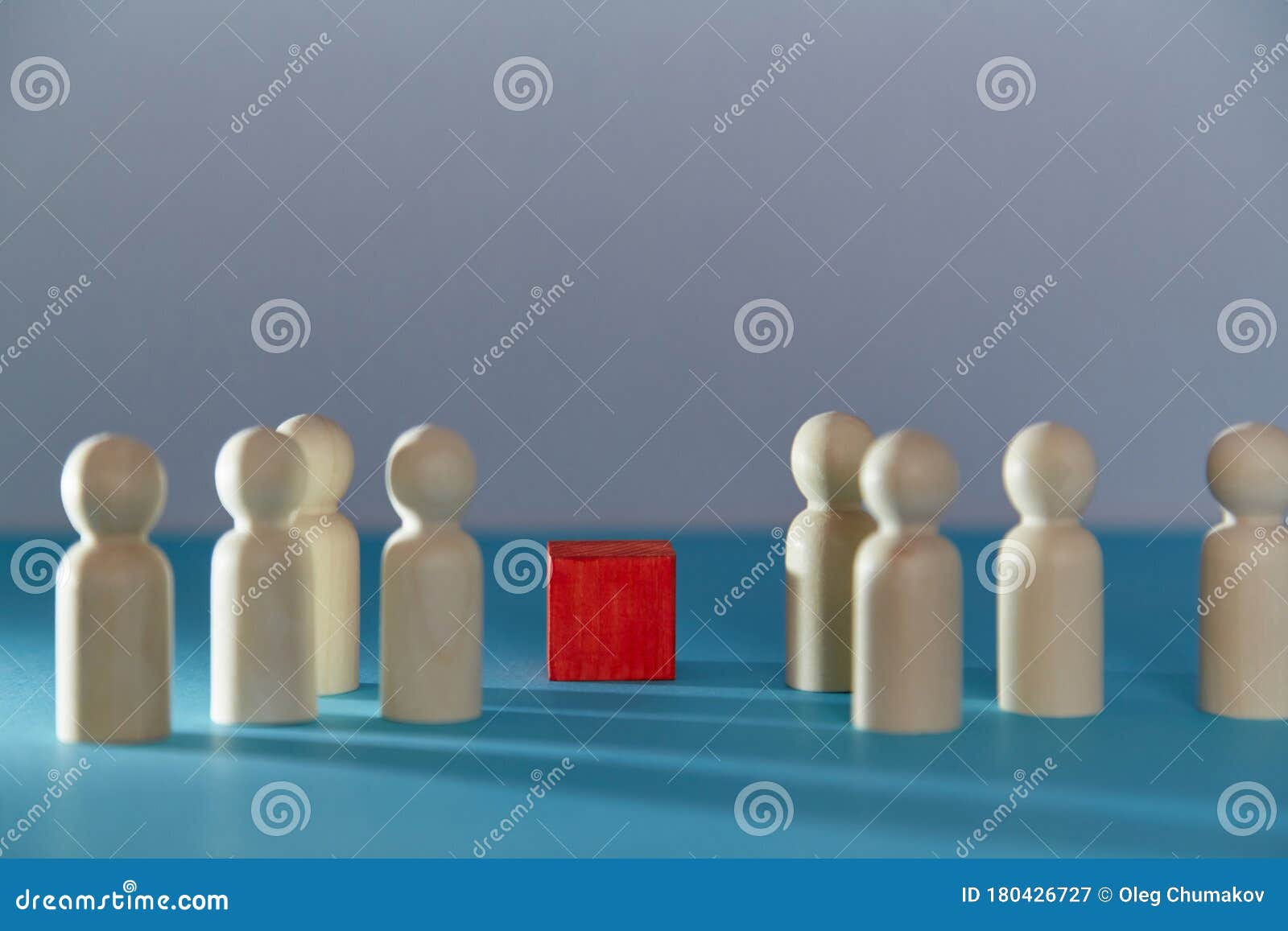Download Wooden Figures And Red Cube Mockup Template. Persons Miniatures, Bright Block In Center, Copy ...
