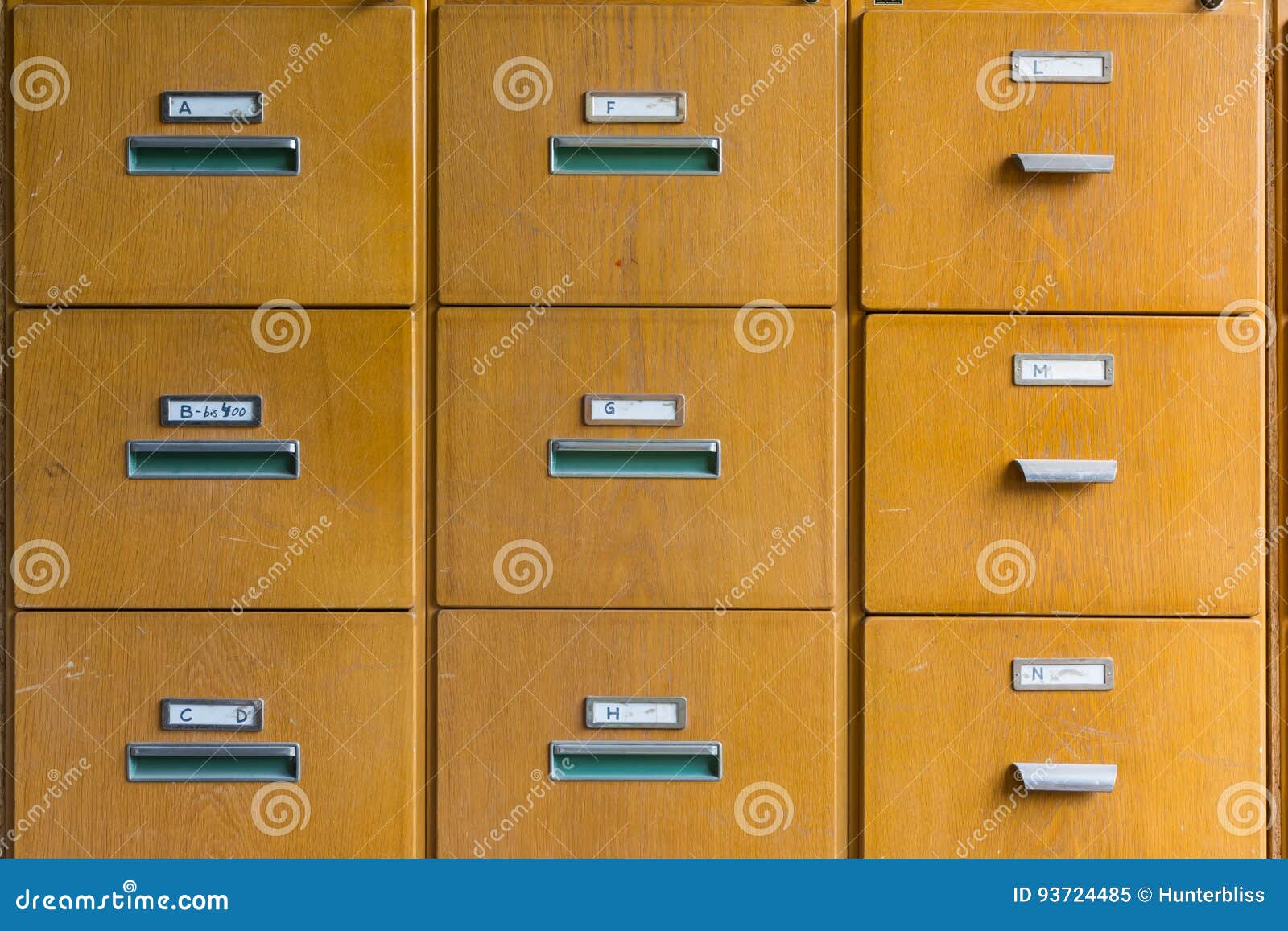 Wooden File Cabinet Straight On Geometric Pattern Squares Empty