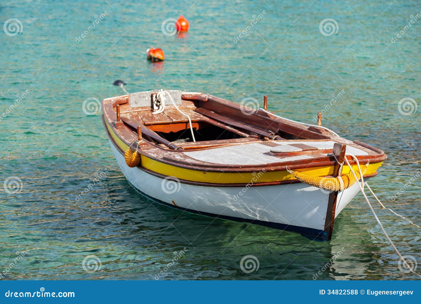 Wooden Fishing Boat Floats In Adriatic Sea Stock Photo ...