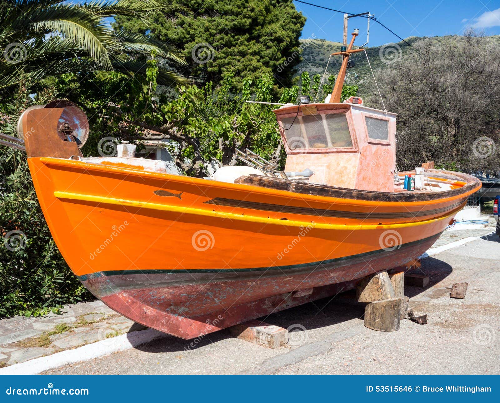 Wooden Fishing Boat Painting Stock Photo - Image of ...