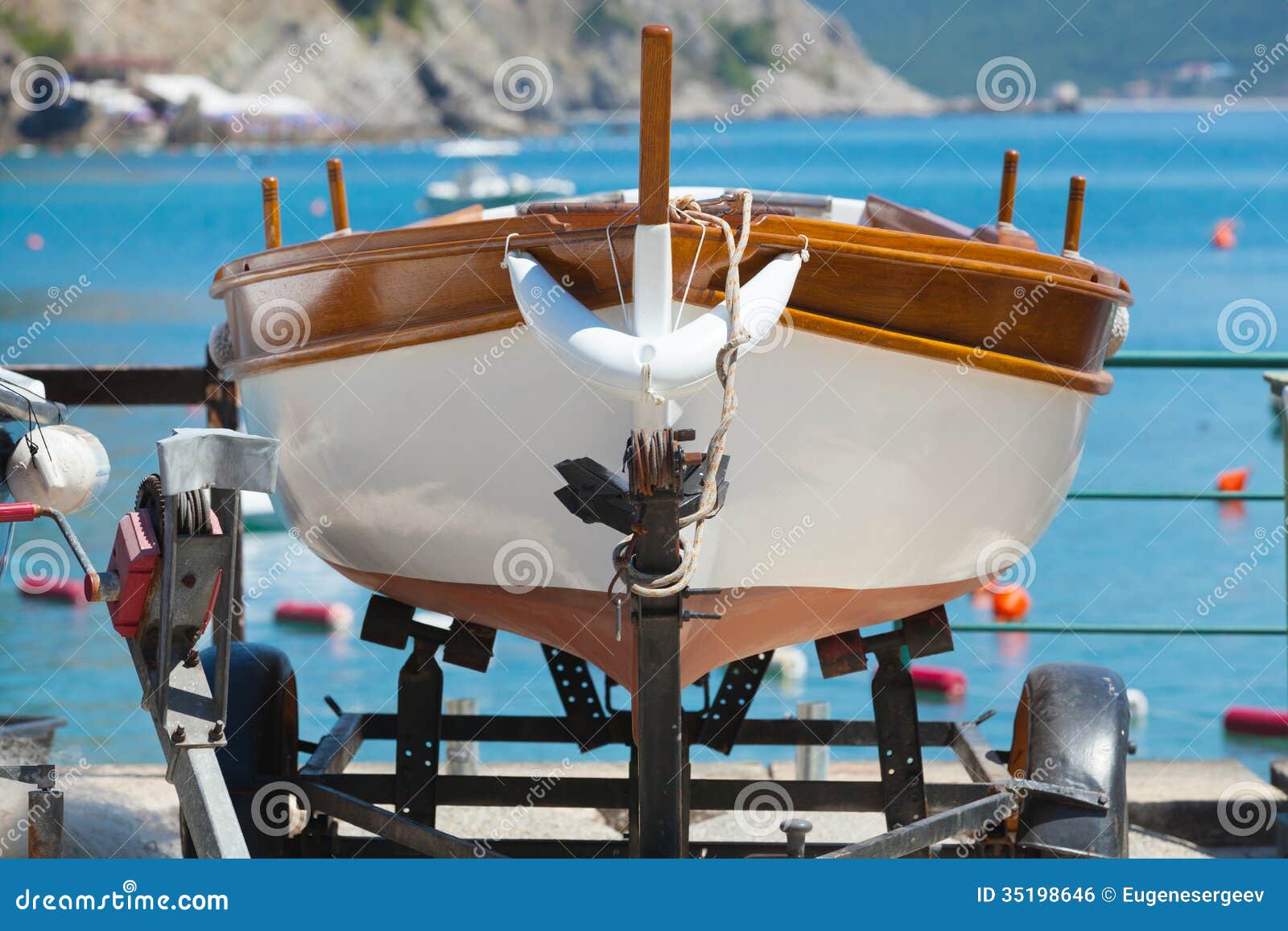 Wooden Fishing Boat Stands On The Coast Stock Photo ...