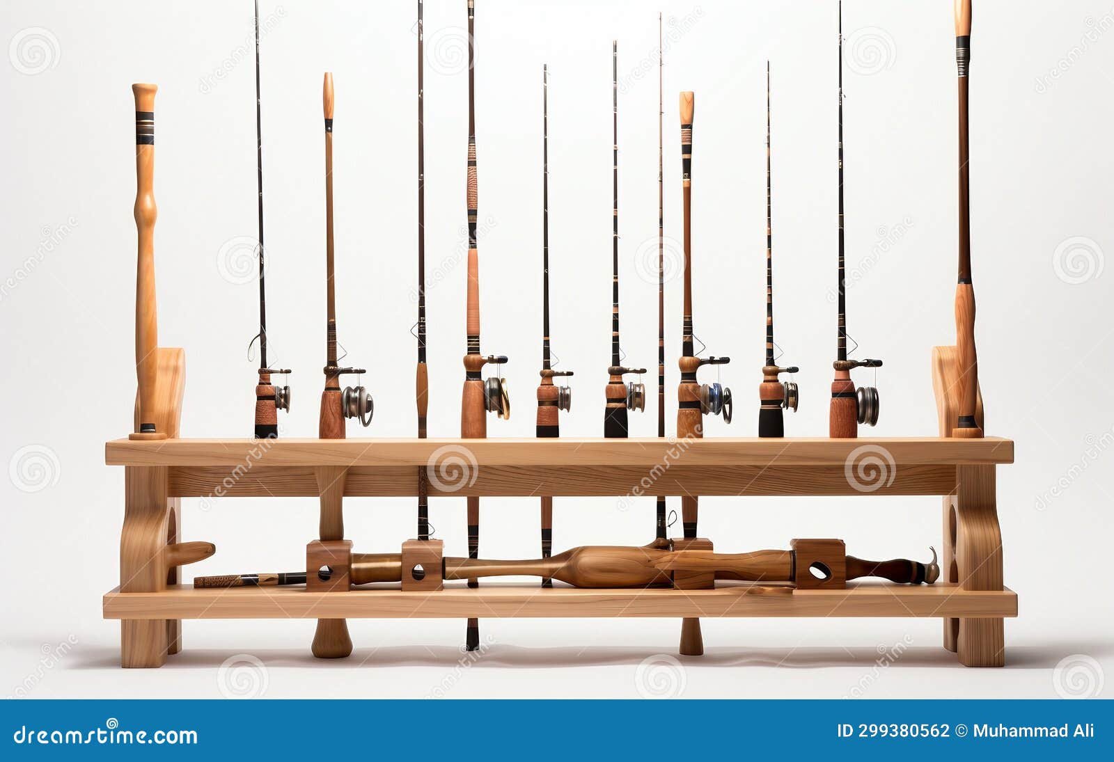 Wooden Fishing Rod Rack on White Background Stock Illustration