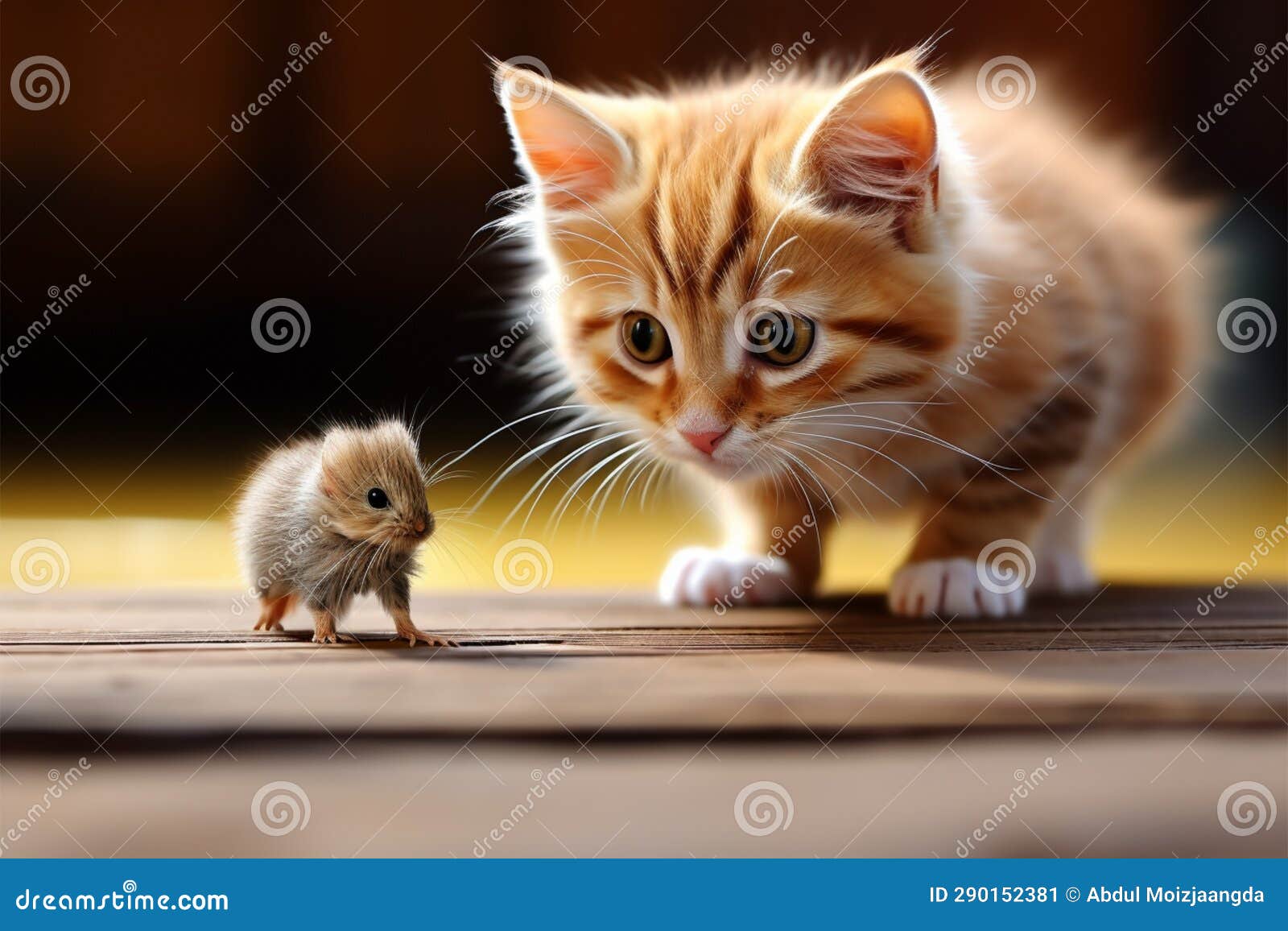 wooden floor hosts a suspenseful cat mouse encounter