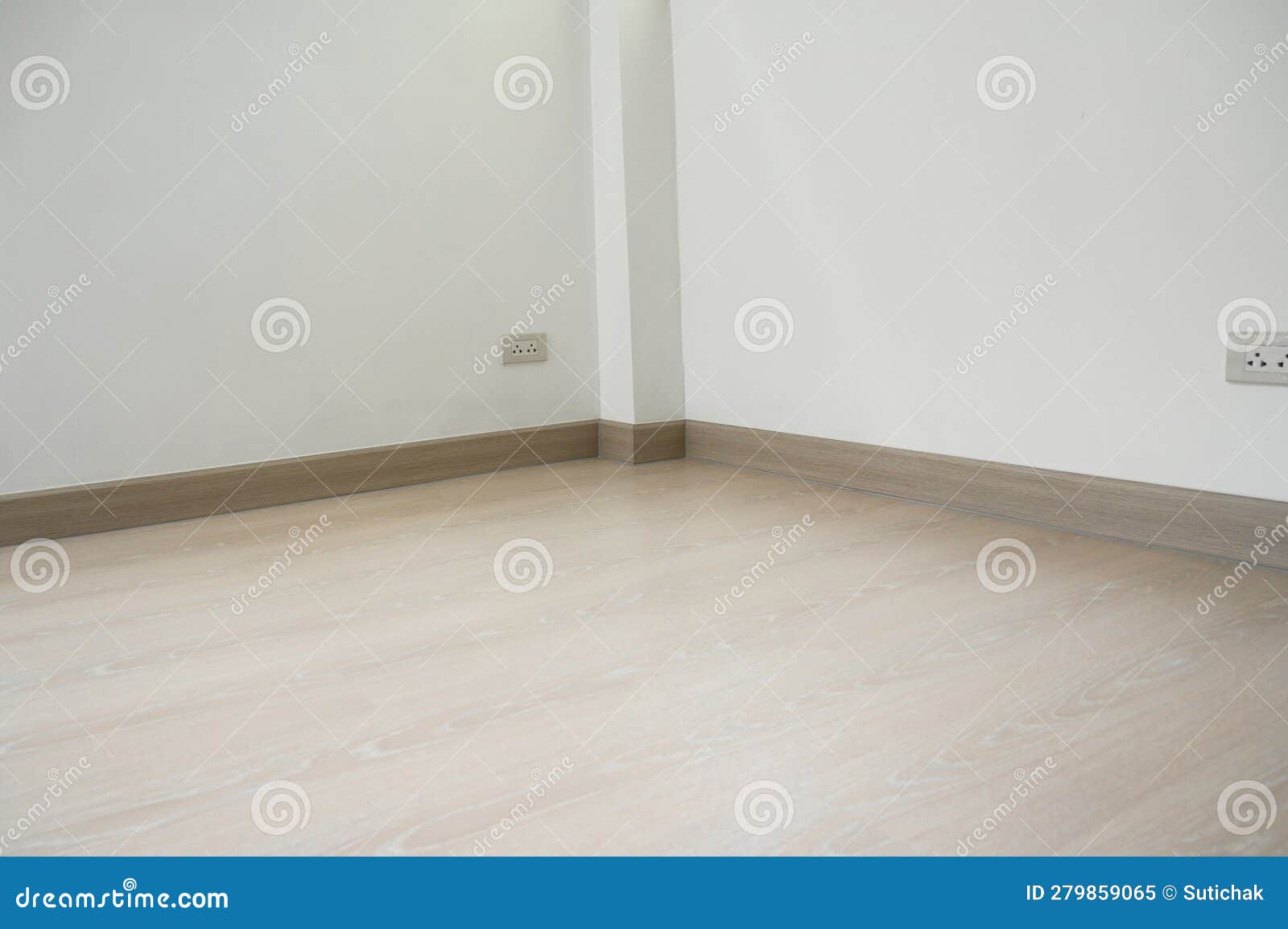 Close Up Wooden Floor and White Wall, Construction Industry Stock Image