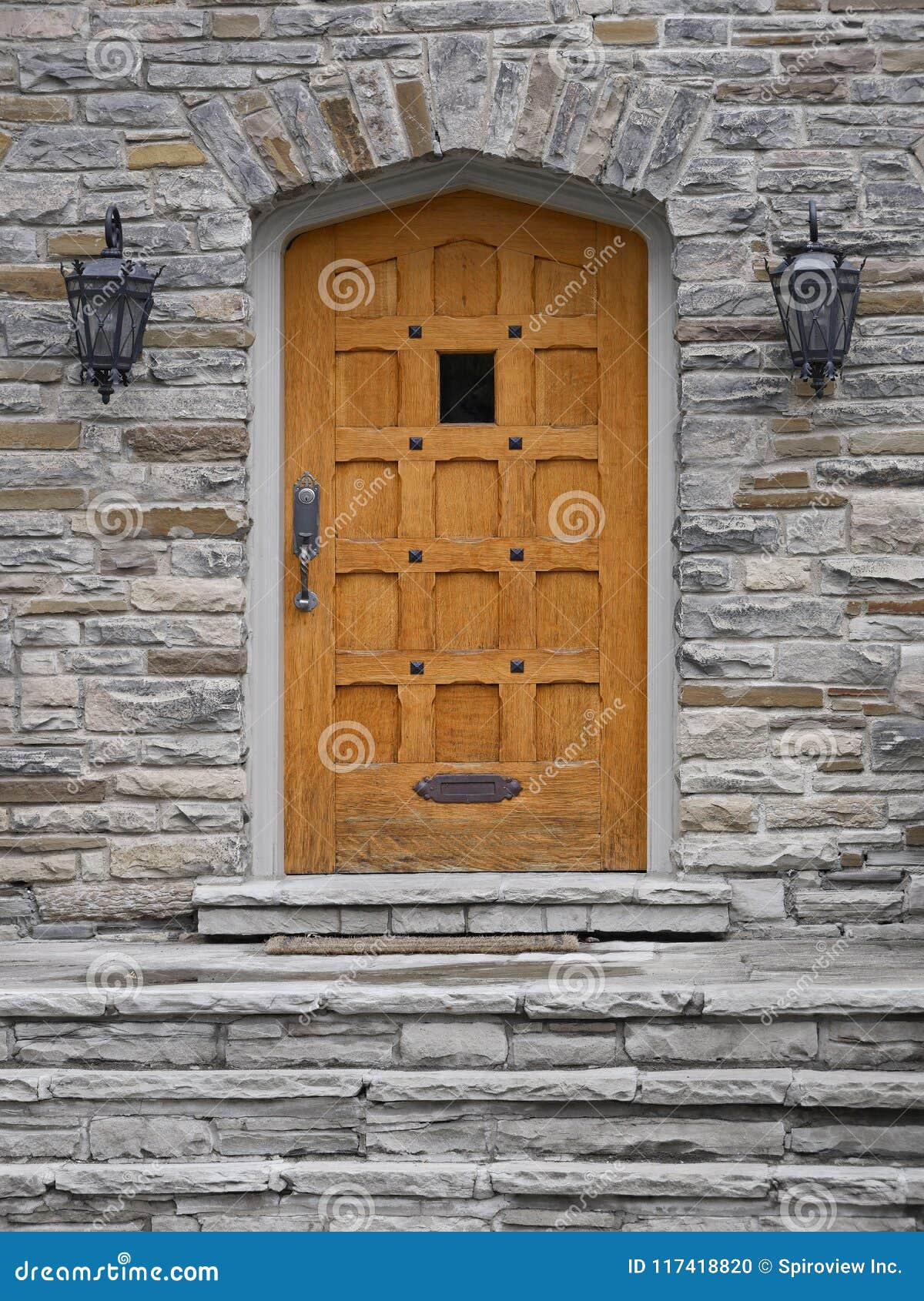 Wooden front door of house stock photo. Image of flagstone ...