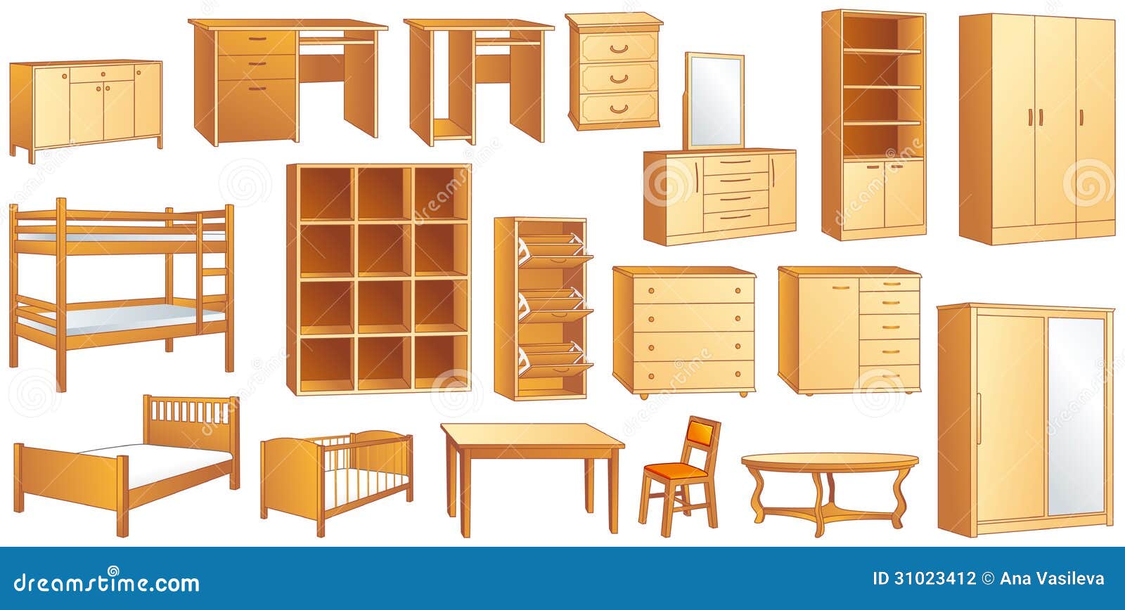 Wooden Furniture Set Vector Illustration Stock Photography ...