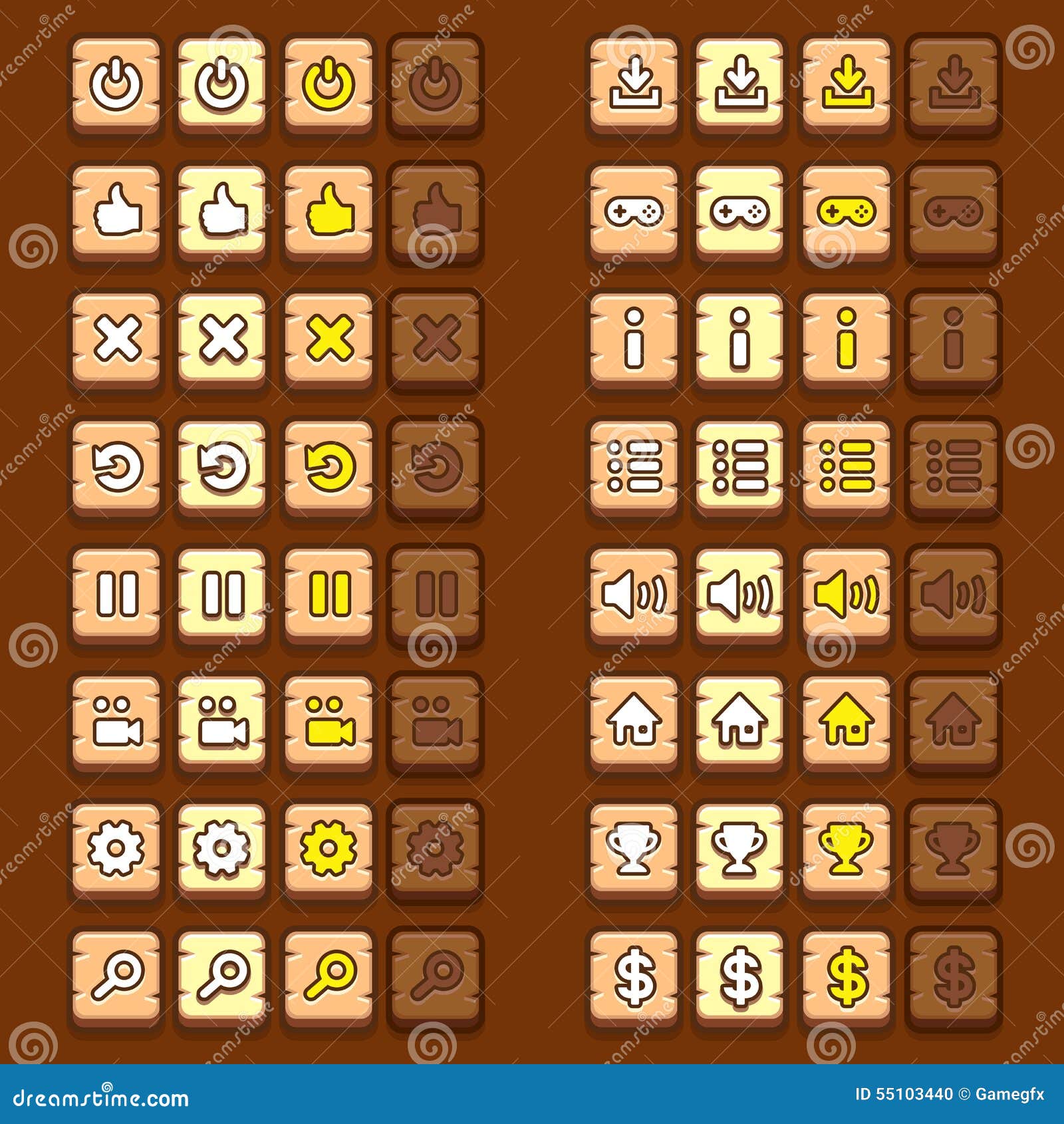 Wooden Game Icons Buttons Icons Interface Ui Illustration Megapixl