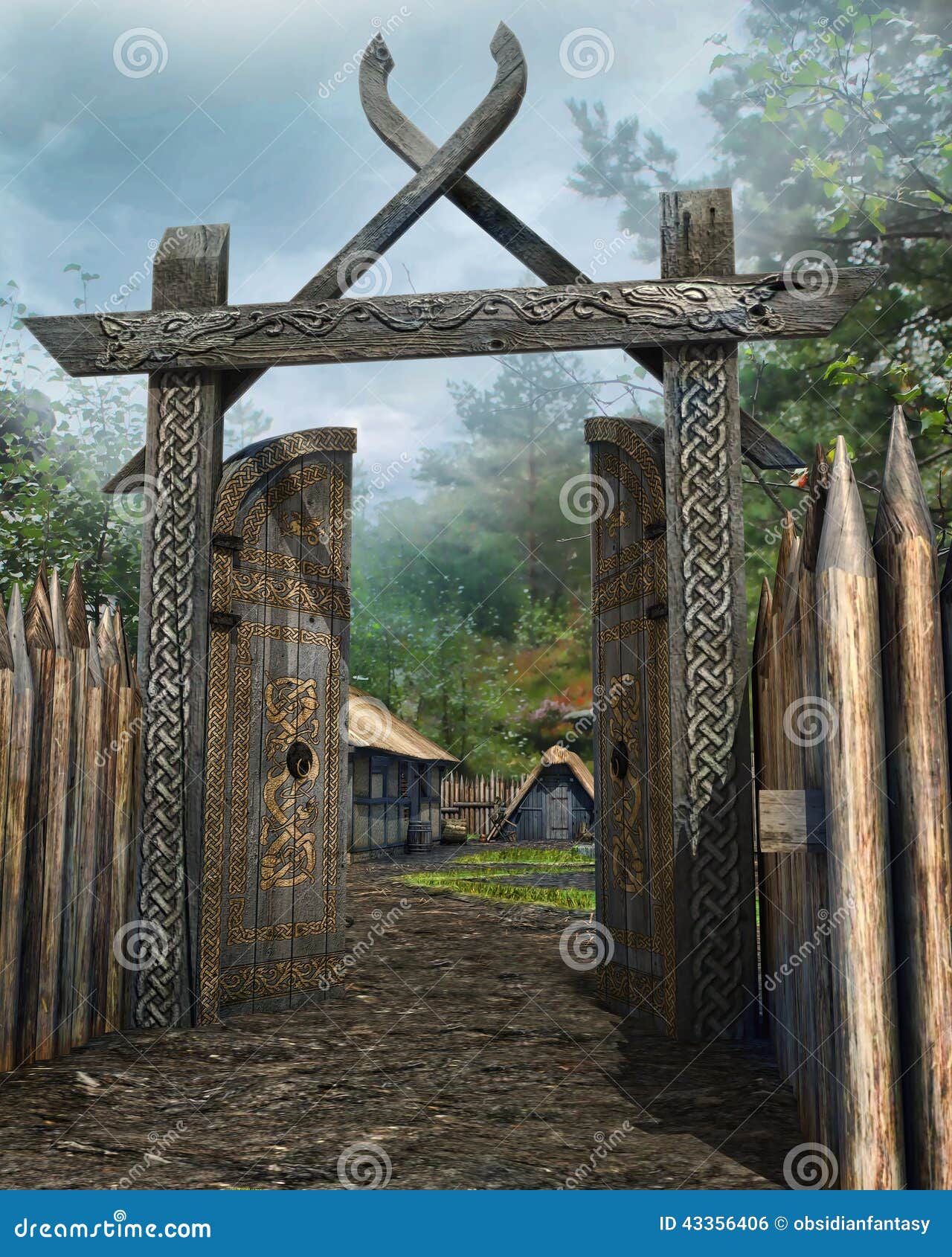 https://thumbs.dreamstime.com/z/wooden-gate-to-medieval-village-old-forest-43356406.jpg