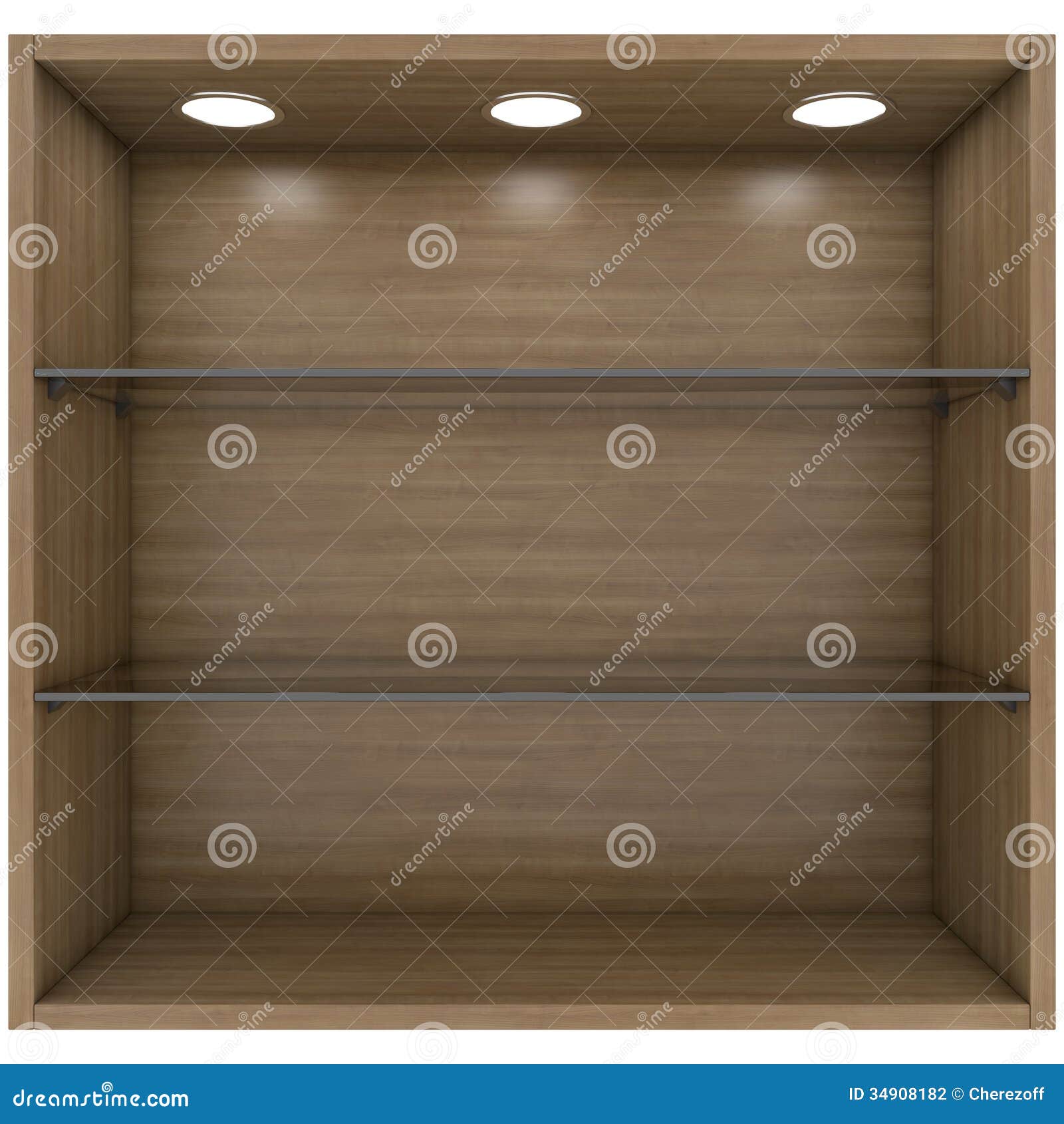 Wooden And Glass Shelves With Built-in Lights Stock ...