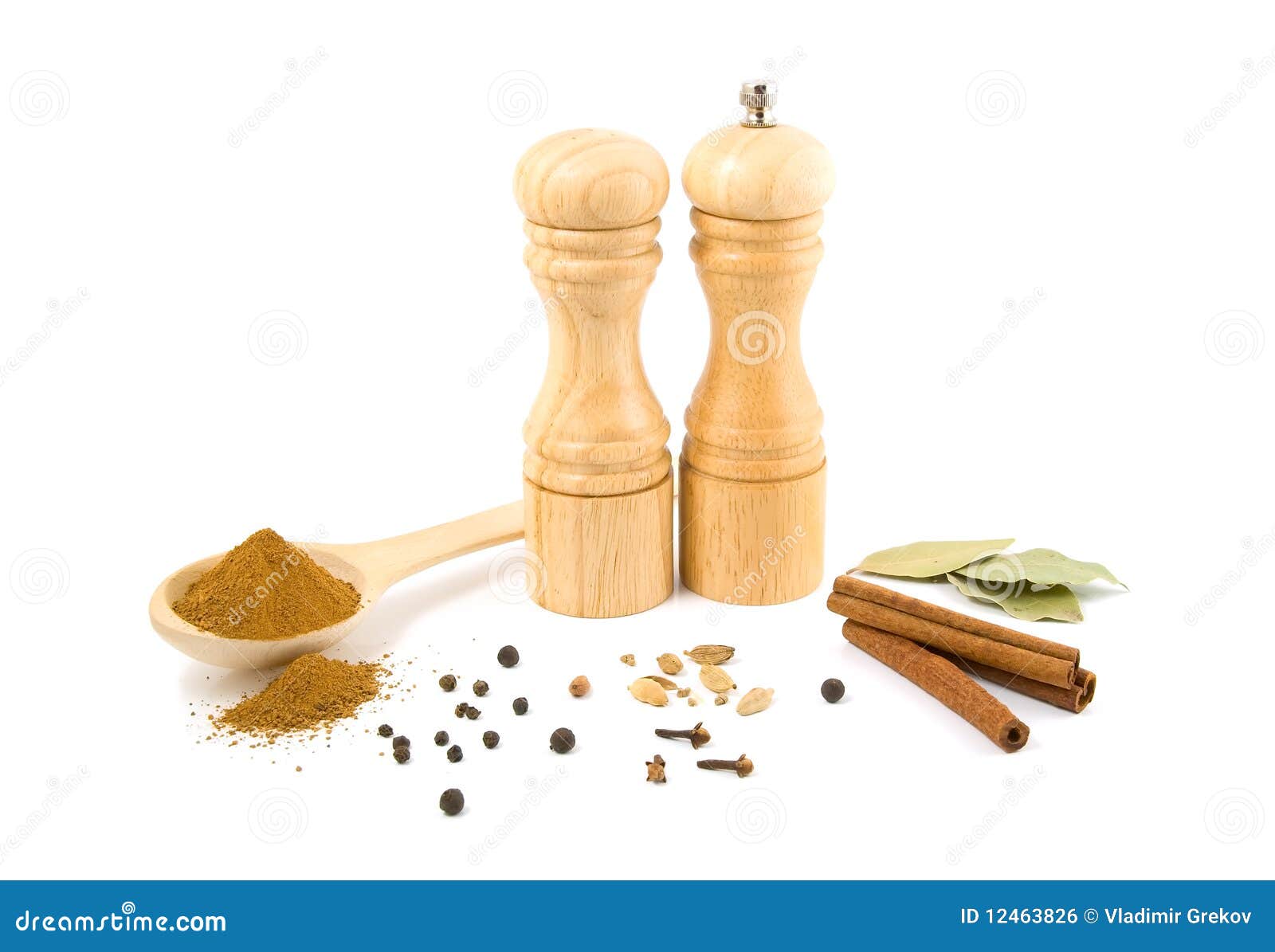 Wooden Grinder and Set of Spices Stock Photo Image of herb, peppers