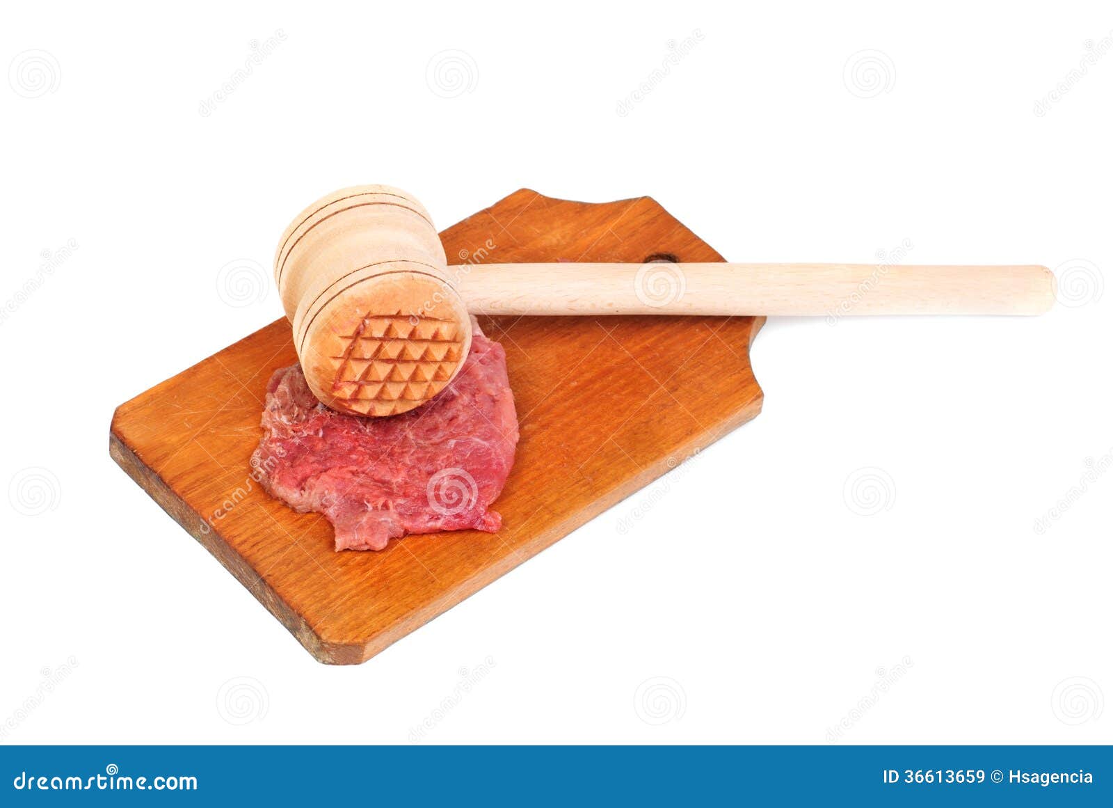 A Wooden Hammer for Beating the Meat and Meat Stock Image Image of