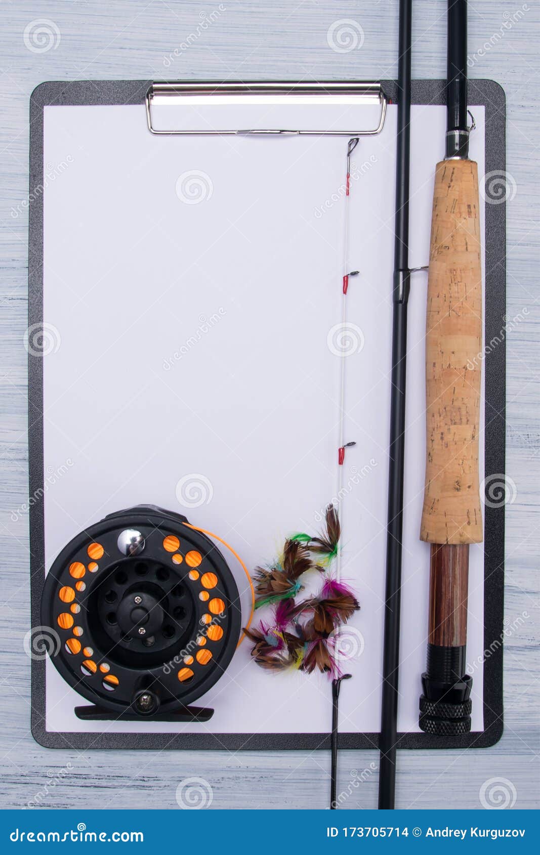 Wooden Handle from a Fishing Rod, Reel with Fishing Line and Bait with a  Hook, for Fishing, on a Sheet of Paper, on a Light Stock Photo - Image of  note, active