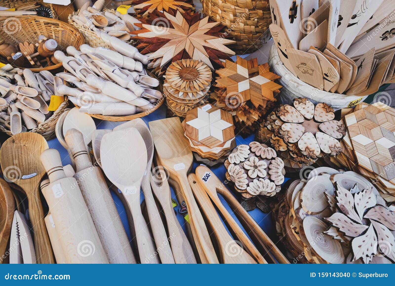 Wooden Kitchen Utensils at the Craft Fair Stall Stock Photo Image of