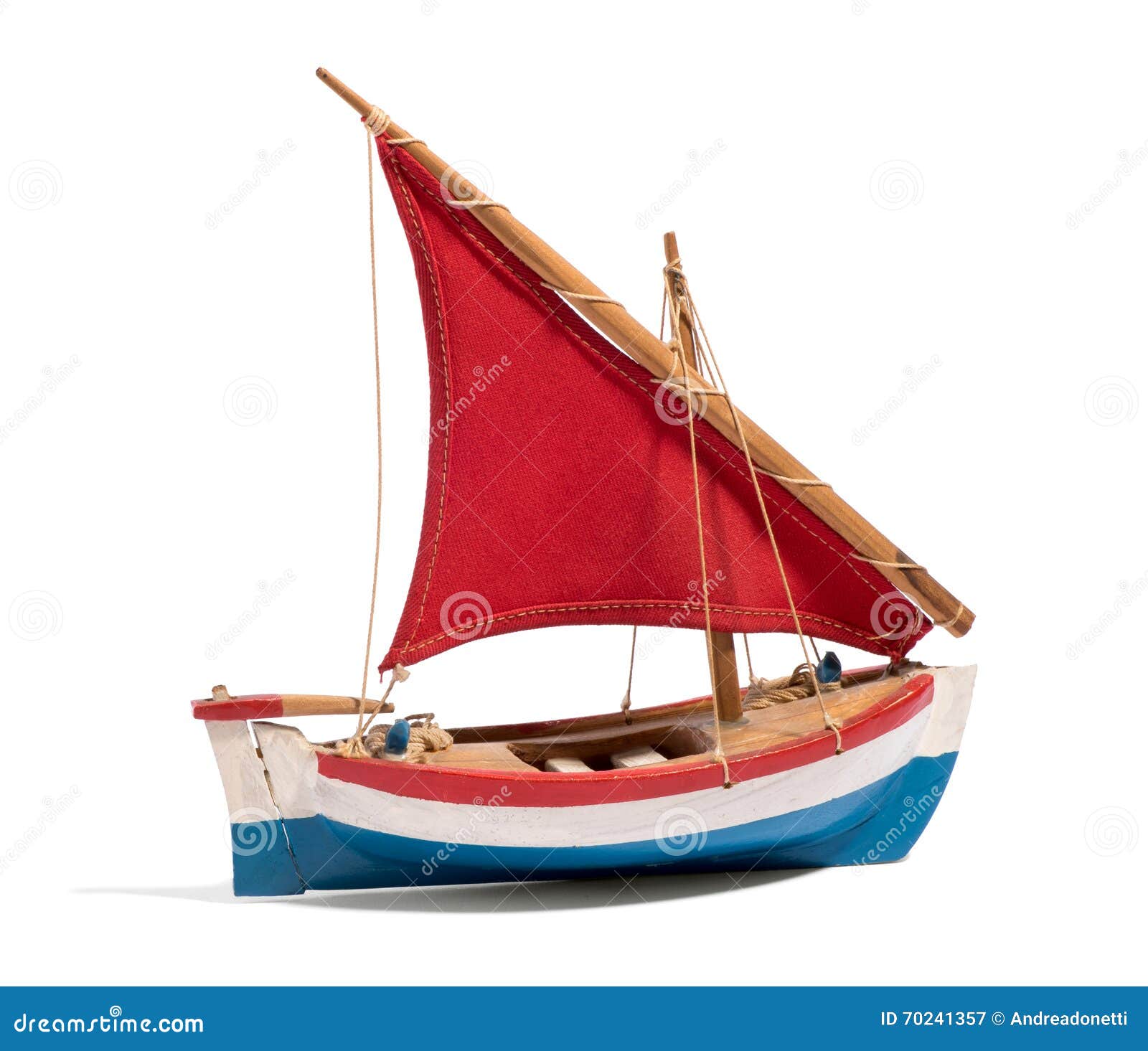 Wooden Handmade Toy Boat With A Red Sail Stock Image 