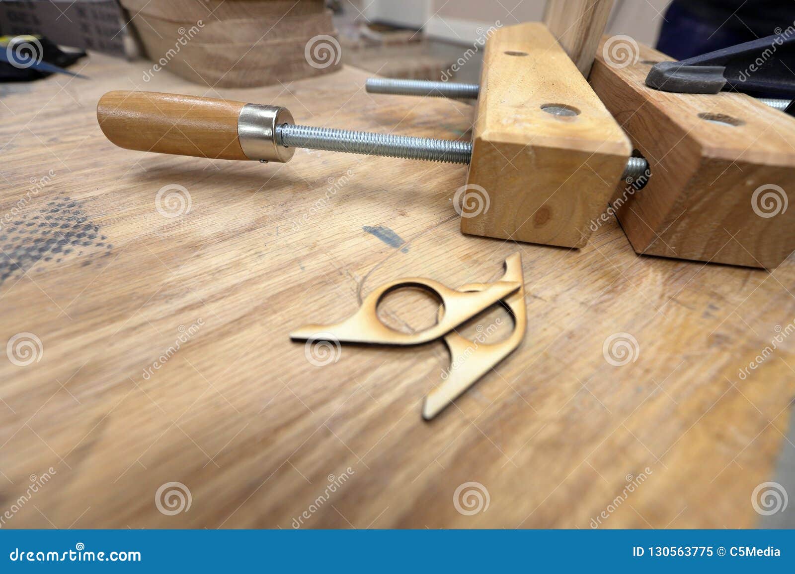 Wooden Handscrew Clamp on Workbench Stock Image Image of industry