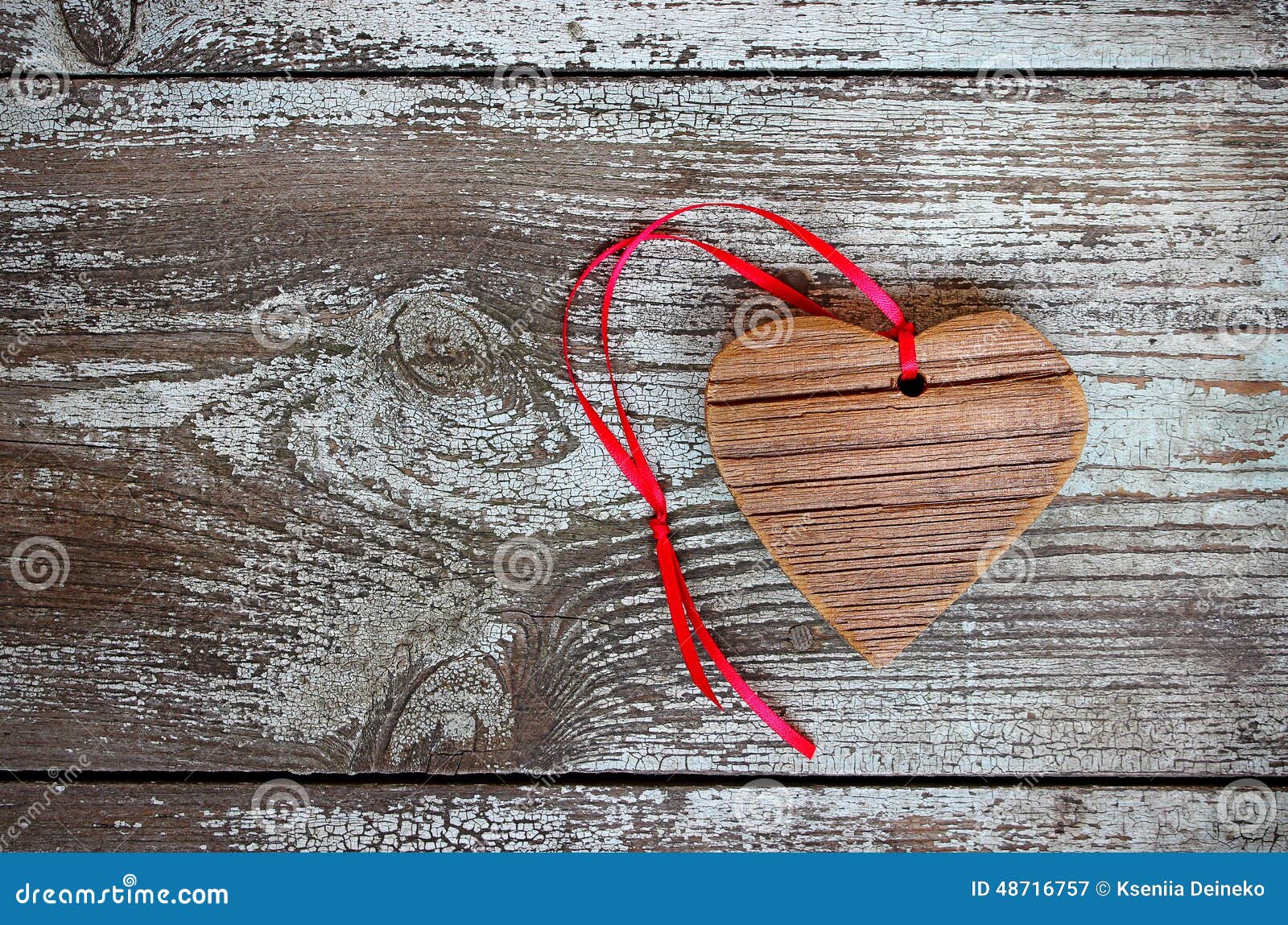 Wooden Heart with Red Ribbon on a Wooden Table Stock Image - Image of ...