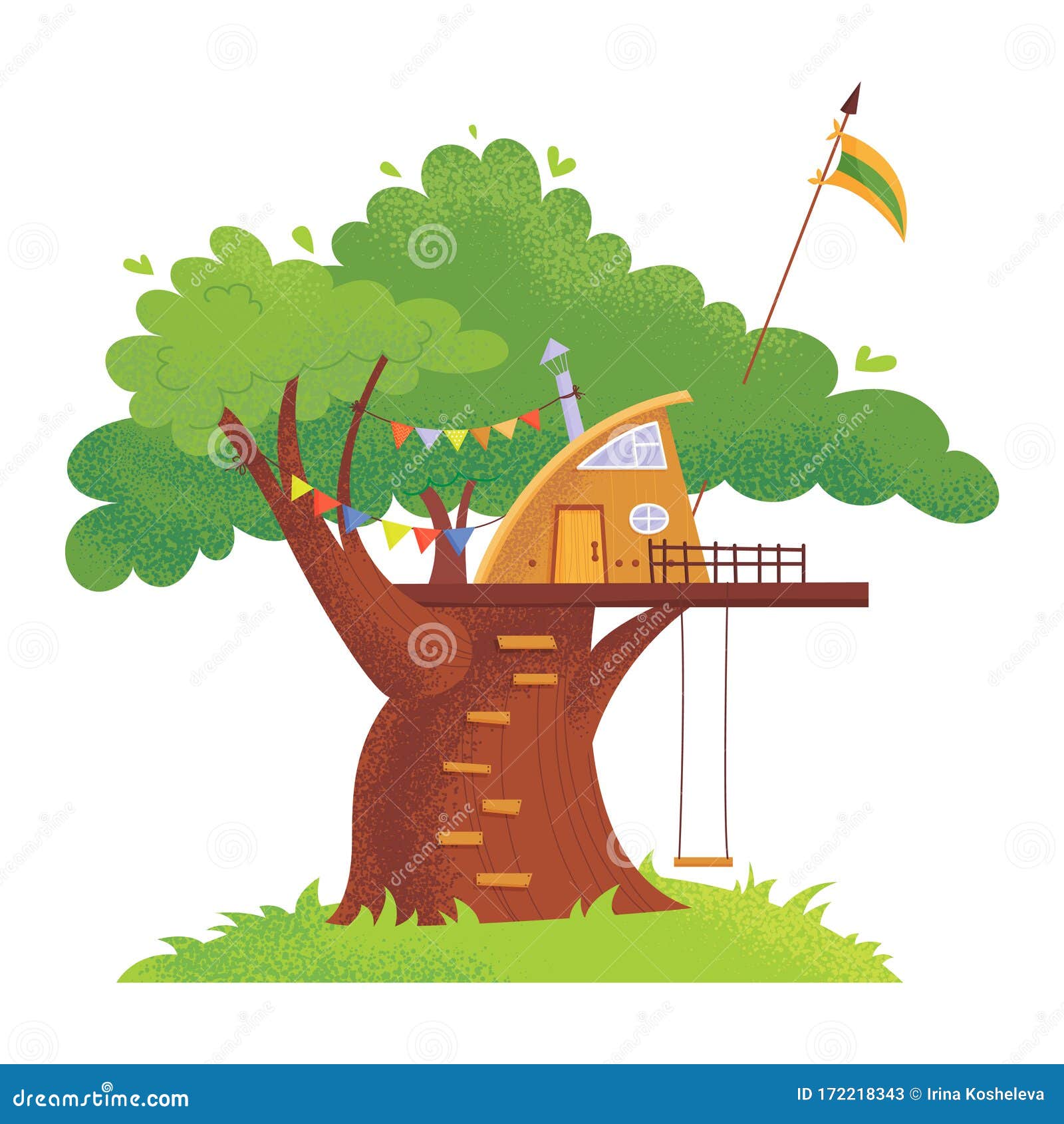 Wooden House Children`s Games on a Tree. Children`s Summer Playground ...