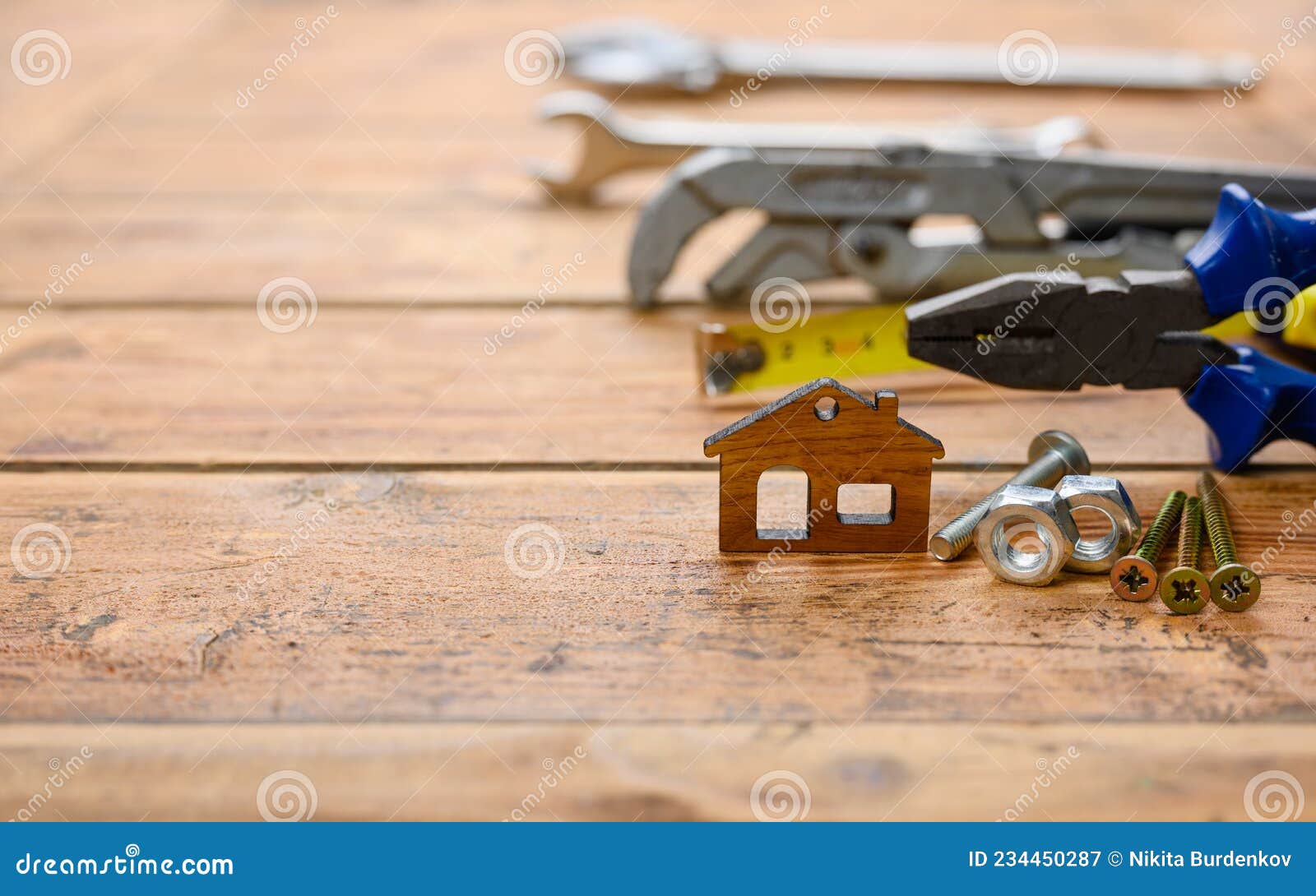 Wooden House and Construction Tools. House Construction Concept Stock Image Image of home