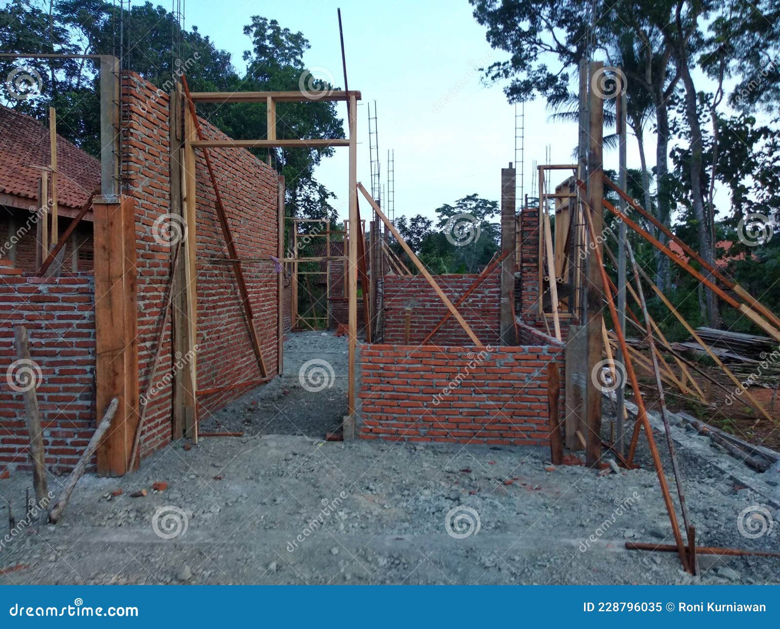 Wooden House Foundation stock image. Image of frame 228796035