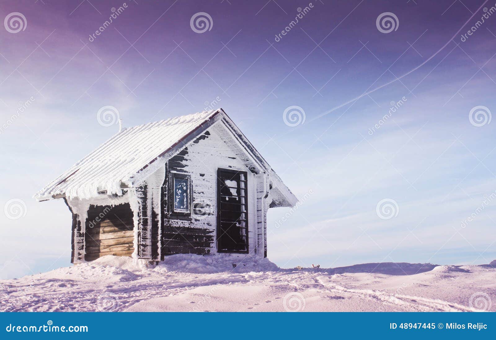 Wooden House on Top of Mountain Stock Image Image of snow, barn 48947445