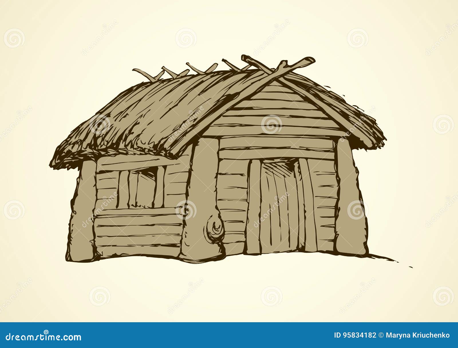 Wooden House. Vector Drawing Stock Vector - Illustration of history