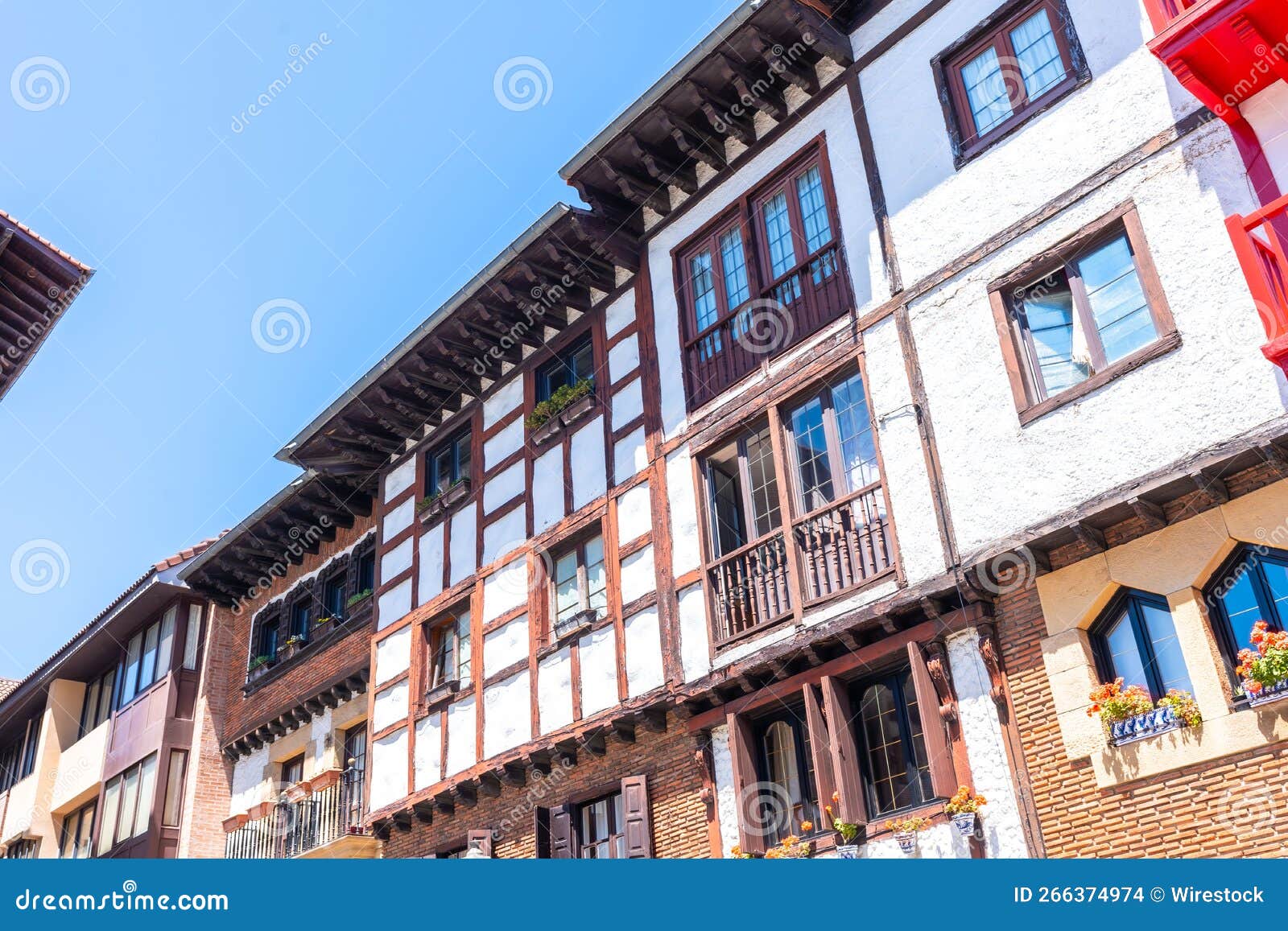 wooden houses of fuenterrabia or hondarribia in the old town, gipuzkoa