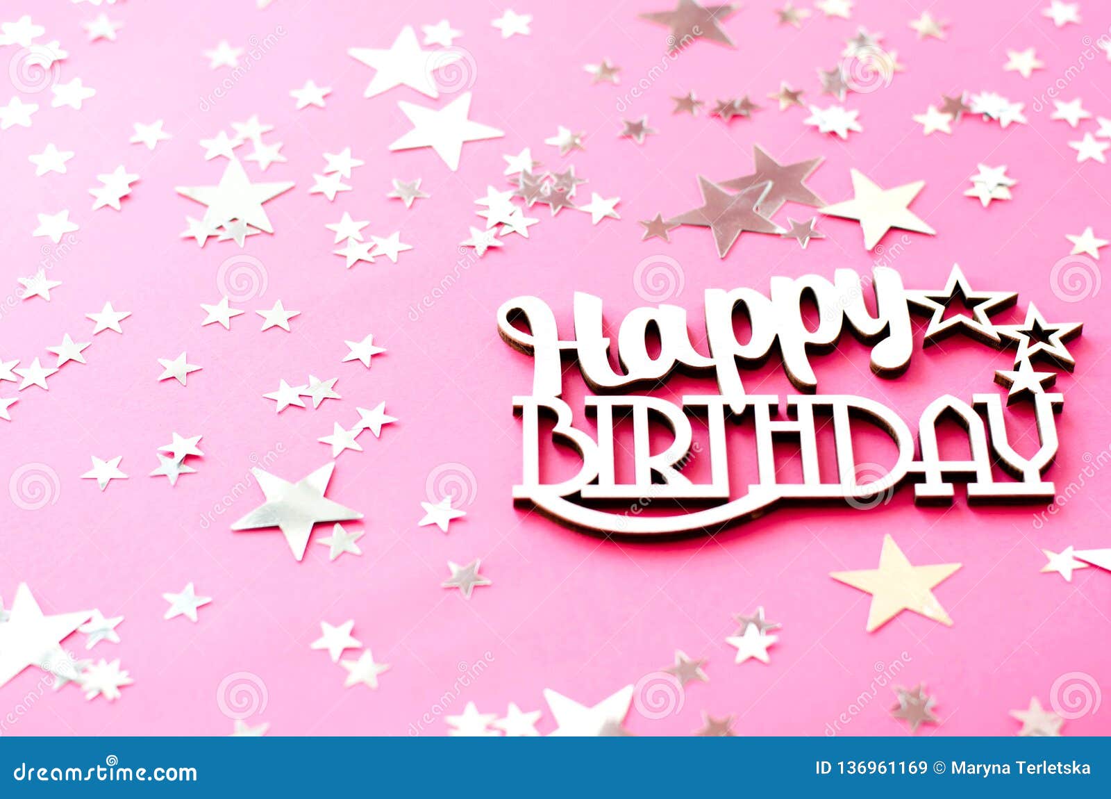 Wooden Inscription Happy  Birthday  On A Pink  Background  