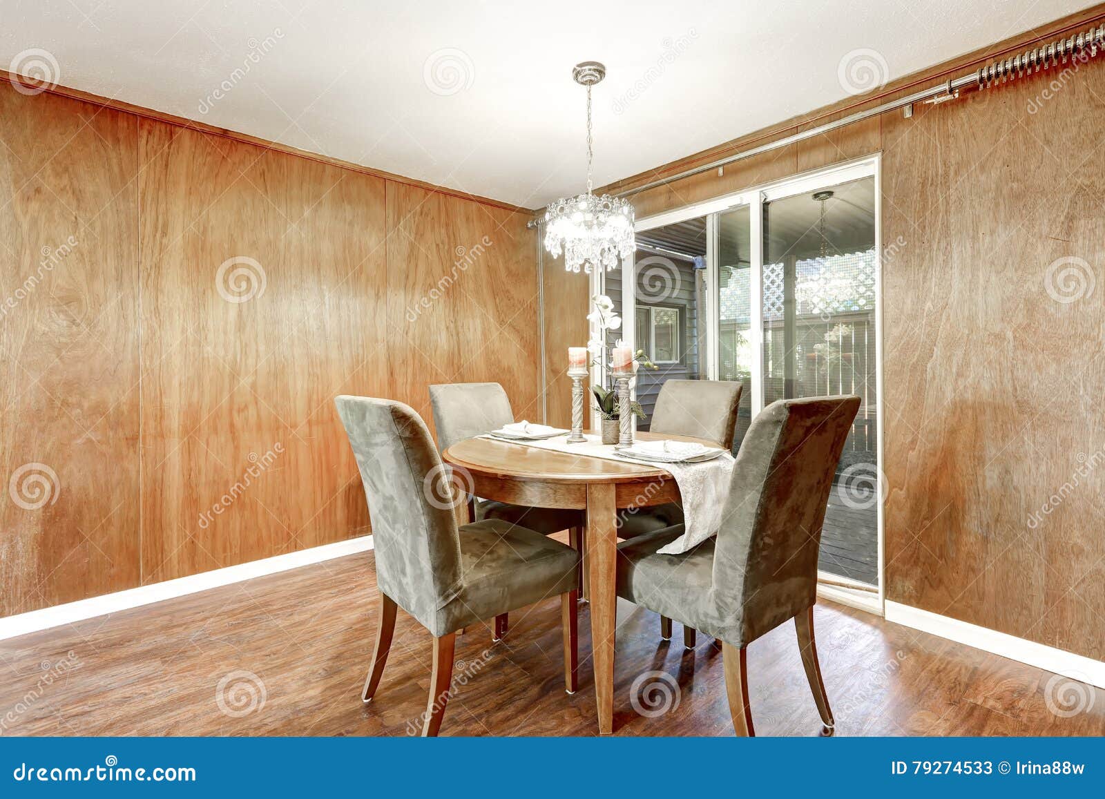 Wooden Interior Of Dining Room With Romantic Table Setting