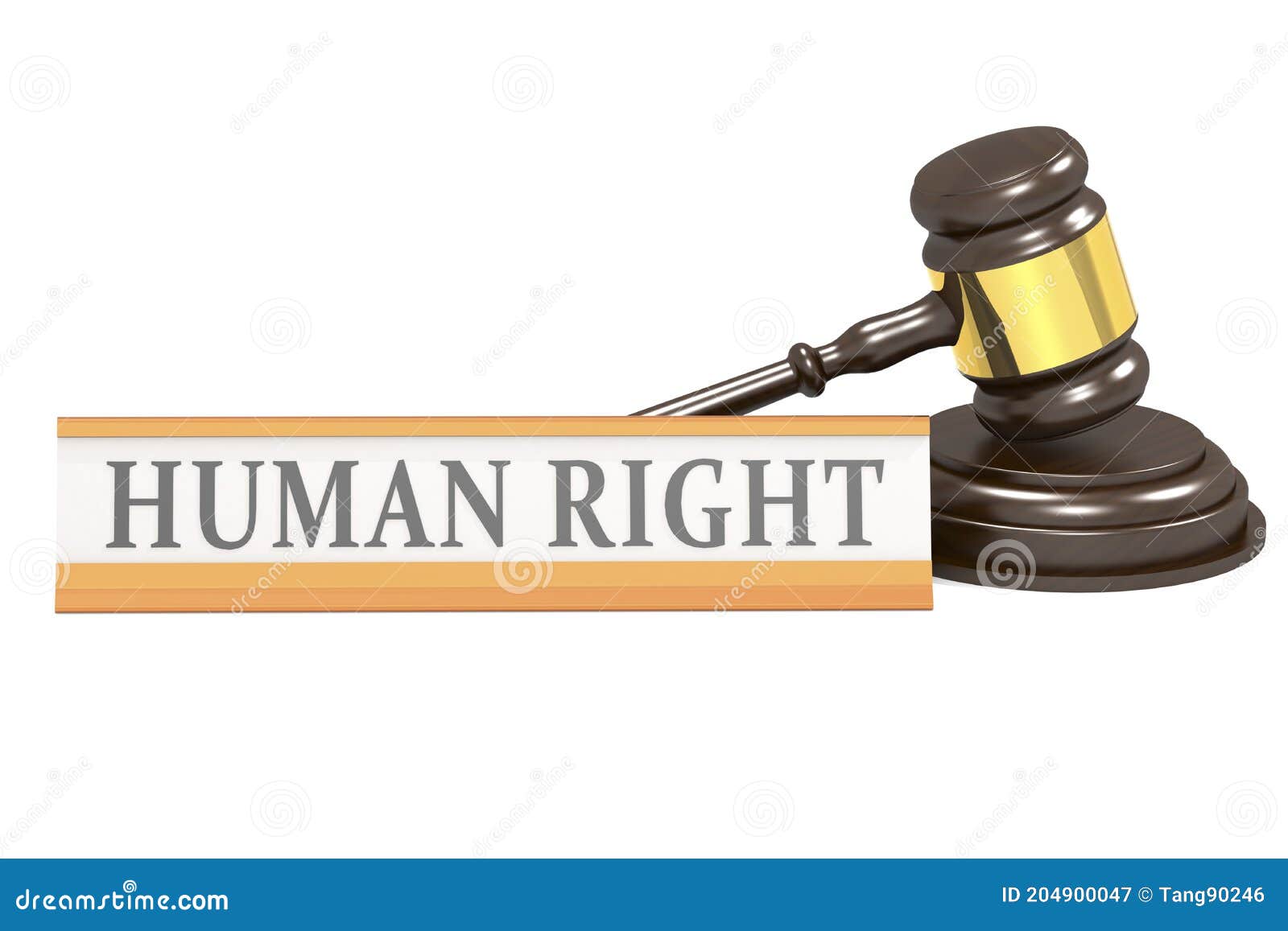 wooden judge gavel and human right banner