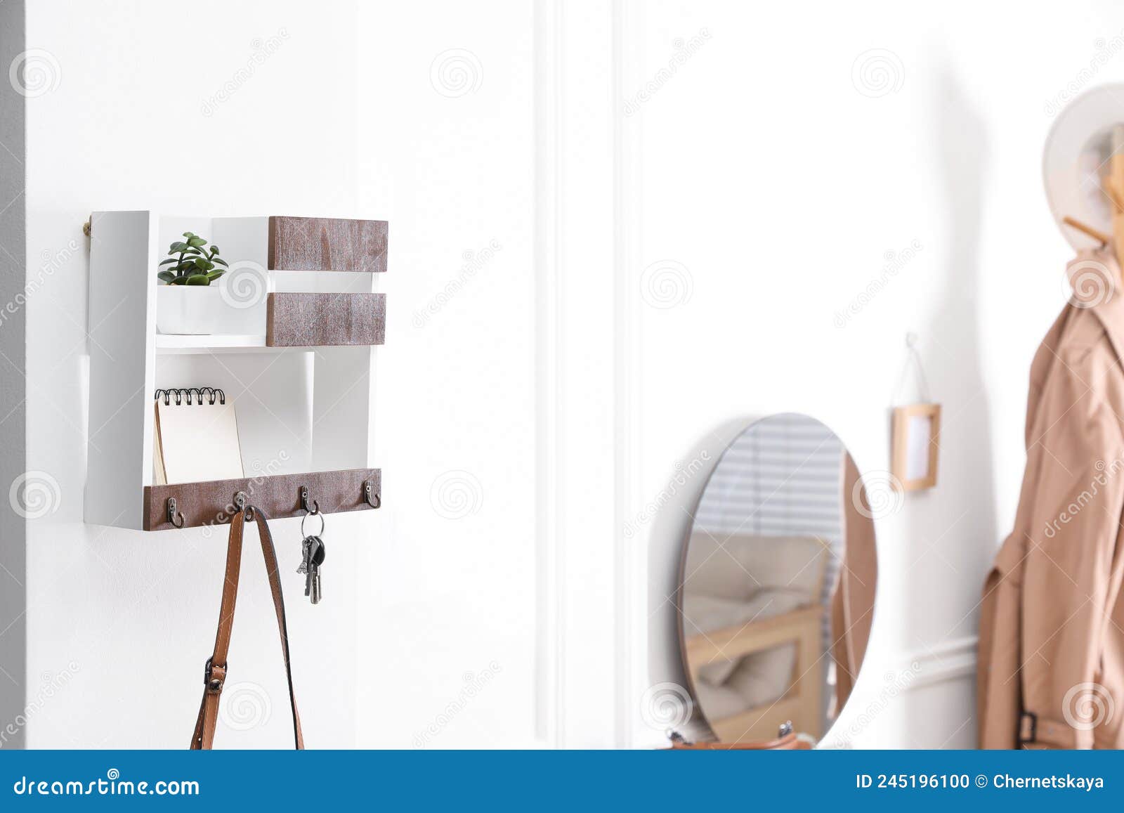 Wooden Key Holder on White Wall in Hallway Stock Photo Image of style