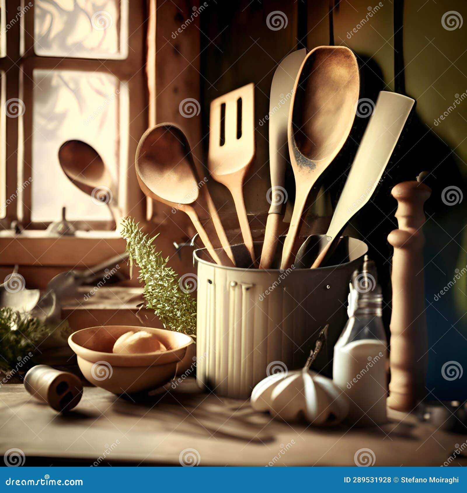 wooden kitchen tools in rurale house