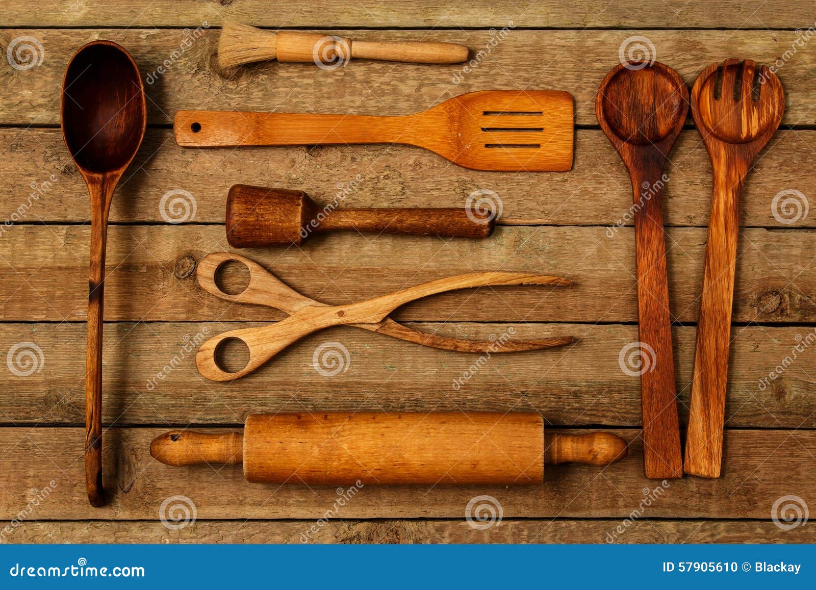 Wooden kitchen utensils stock photo. Image of table, equipment 57905610