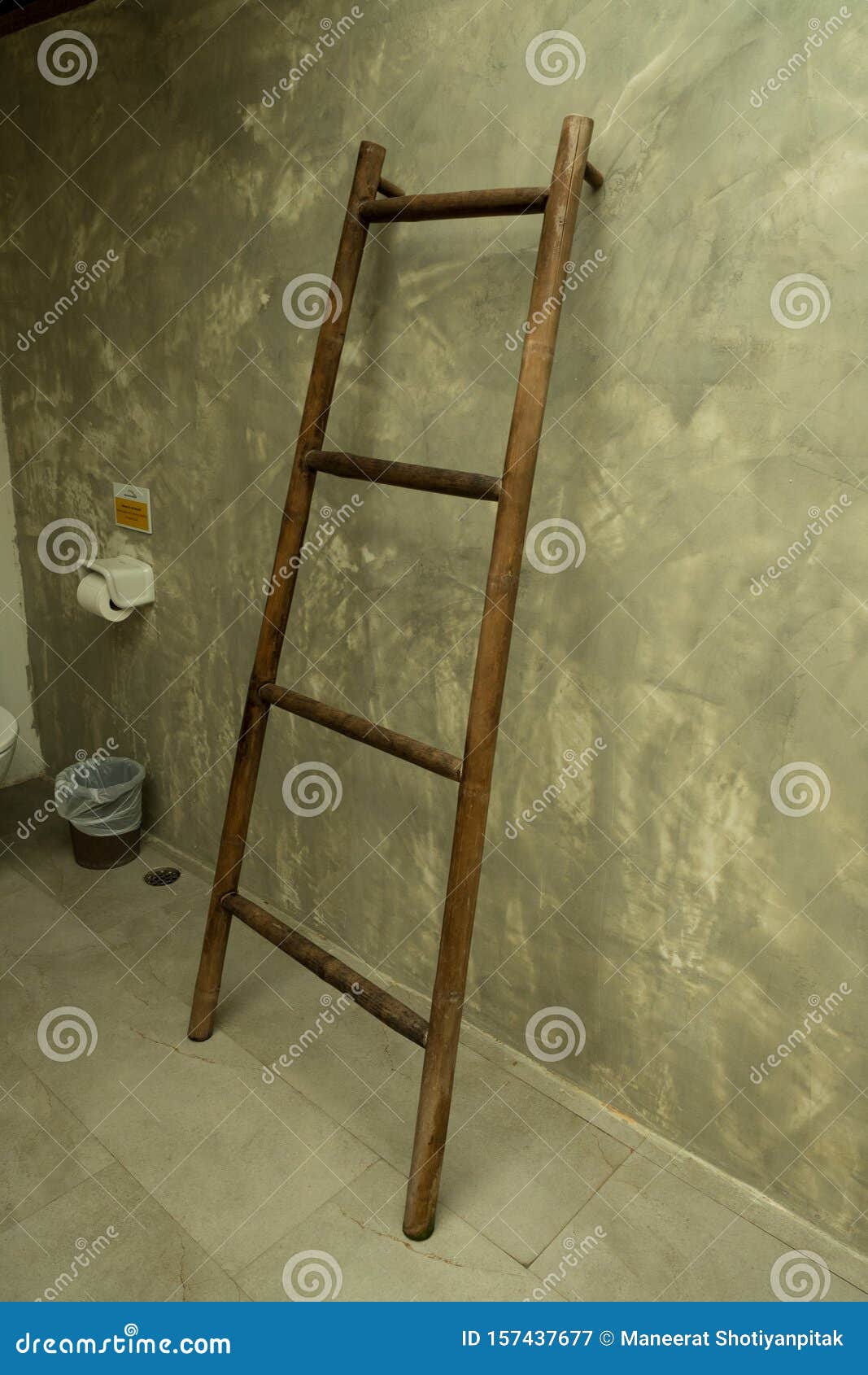 Wooden Ladder Decorated on Wall Stock Image Image of step