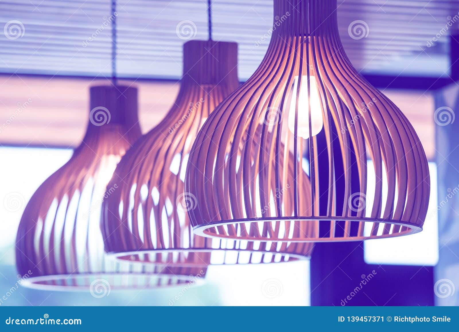Wooden Lampshades in Modern Interior Stock Image Image of shape