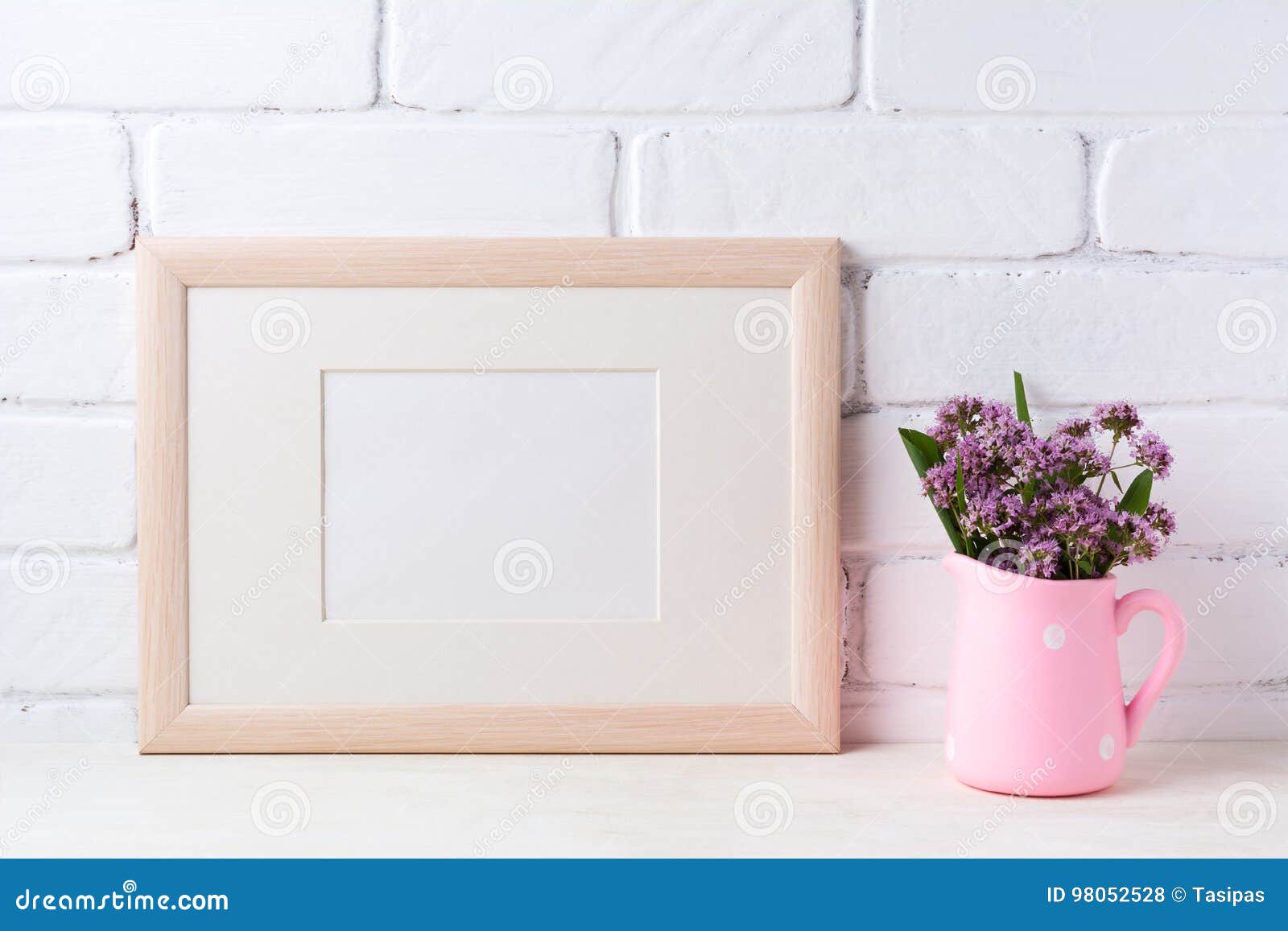 Download Wooden Landscape Frame Mockup With Purple Flowers In Pink ...