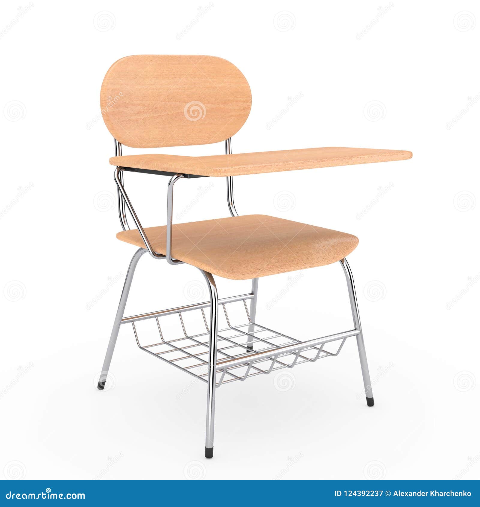 Wooden Lecture School Or College Desk Table With Chair 3d