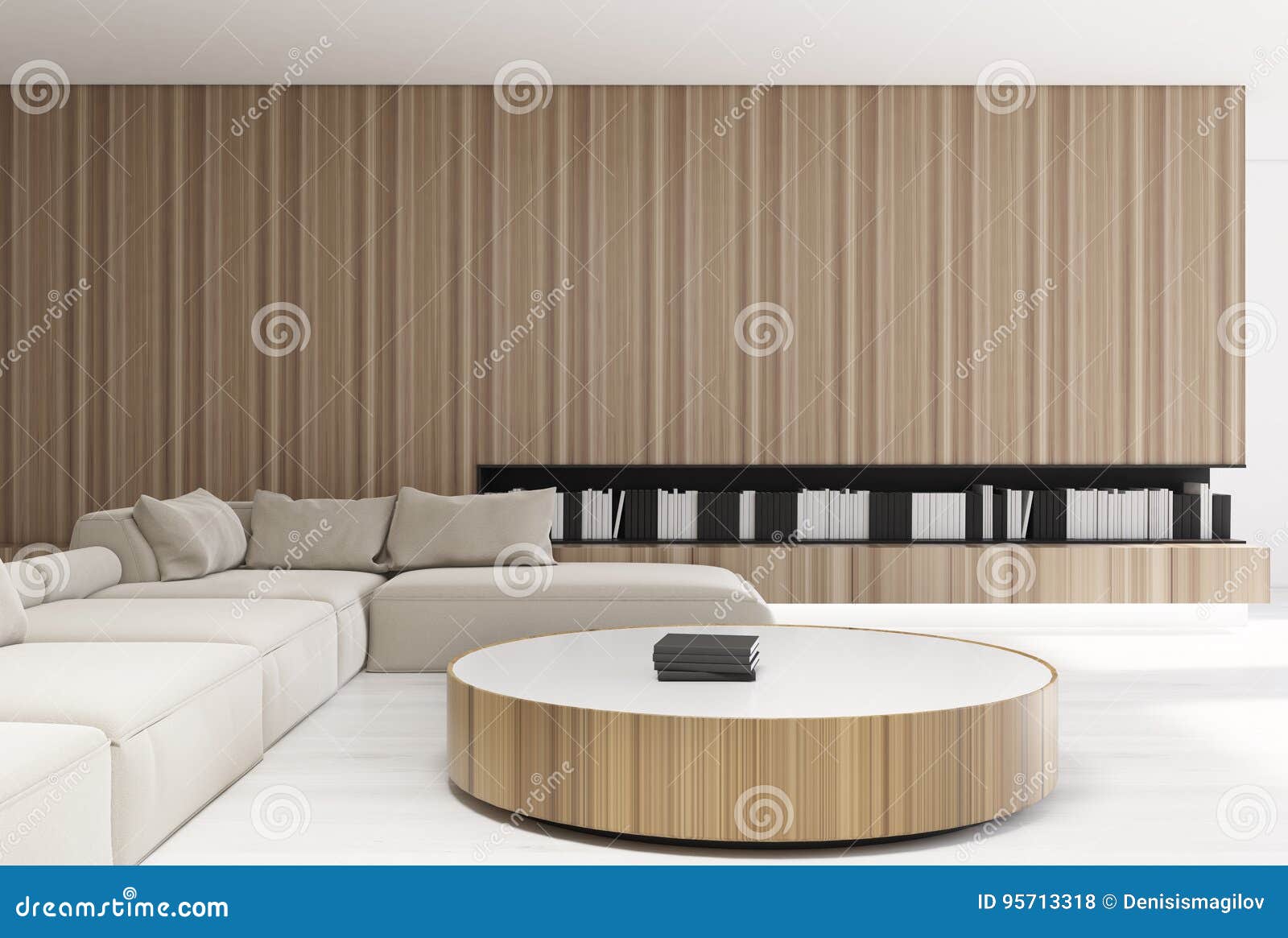 Wooden Living Room Interior Round Table Stock Illustration