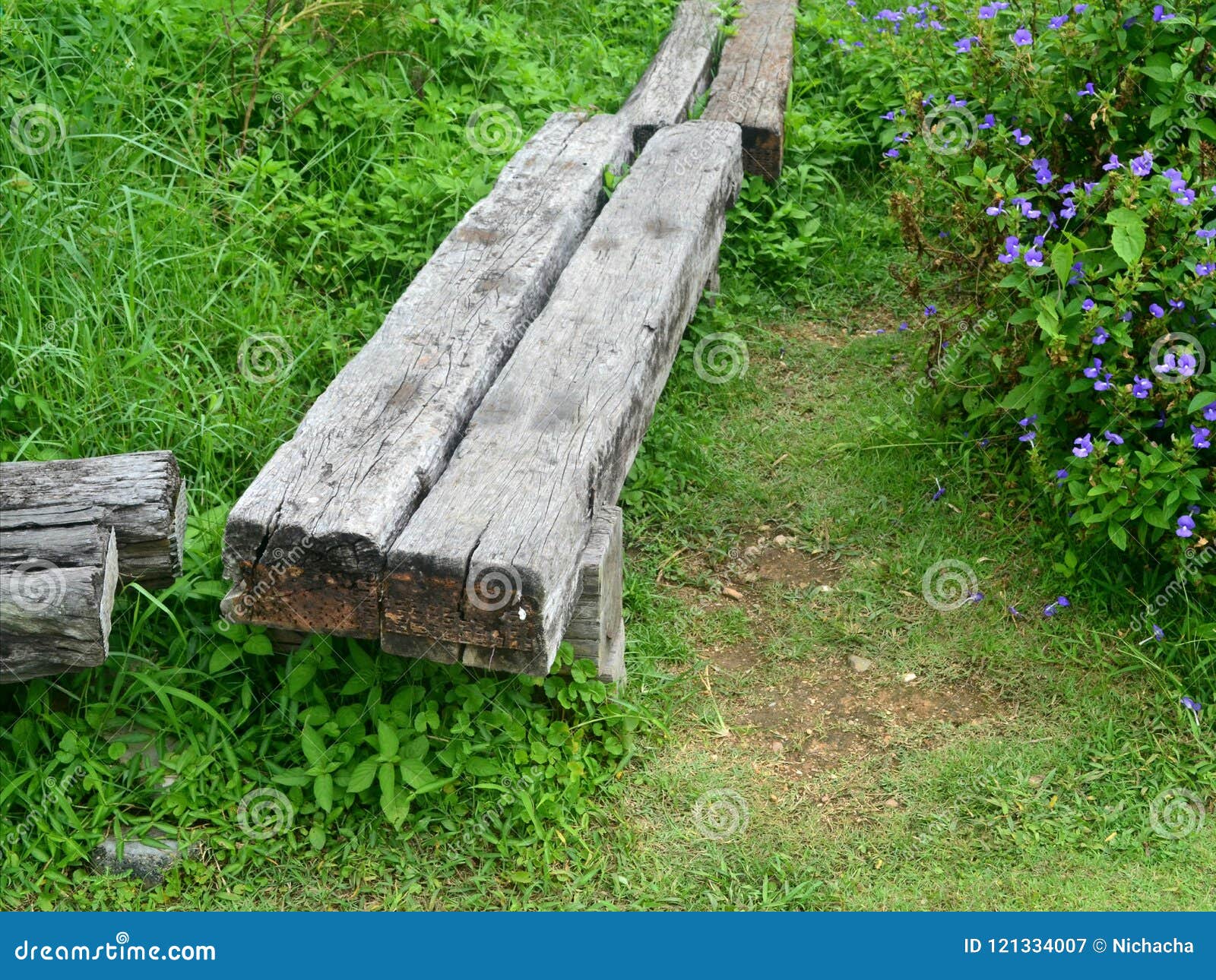 Wooden Long Bench In The Garden Stock Image Image Of Wood Retro